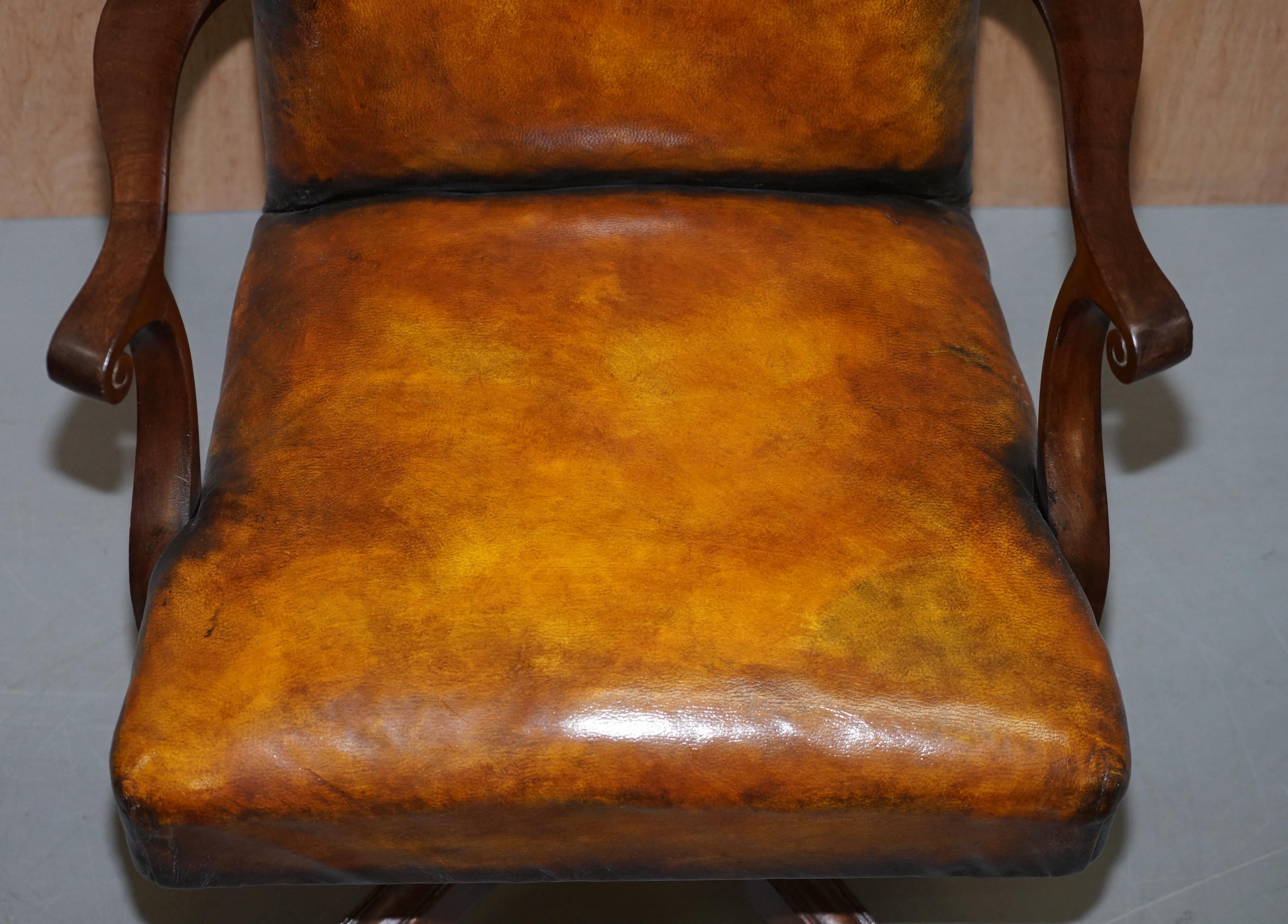 English Original circa 1880 Maple & Co Restored Captains Chair Period Hillcrest Base