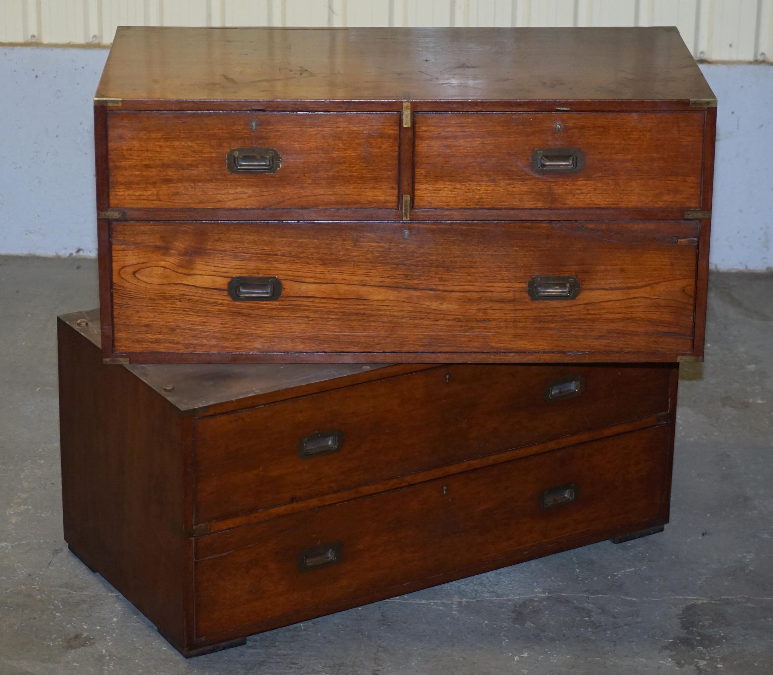 We are delighted to this lovely very rare solid Mahogany with brass trim Army & Navy C.S.L stamped officers Campaign chest of drawers 

These are exceptionally rare, fully stamped to the right drawer 