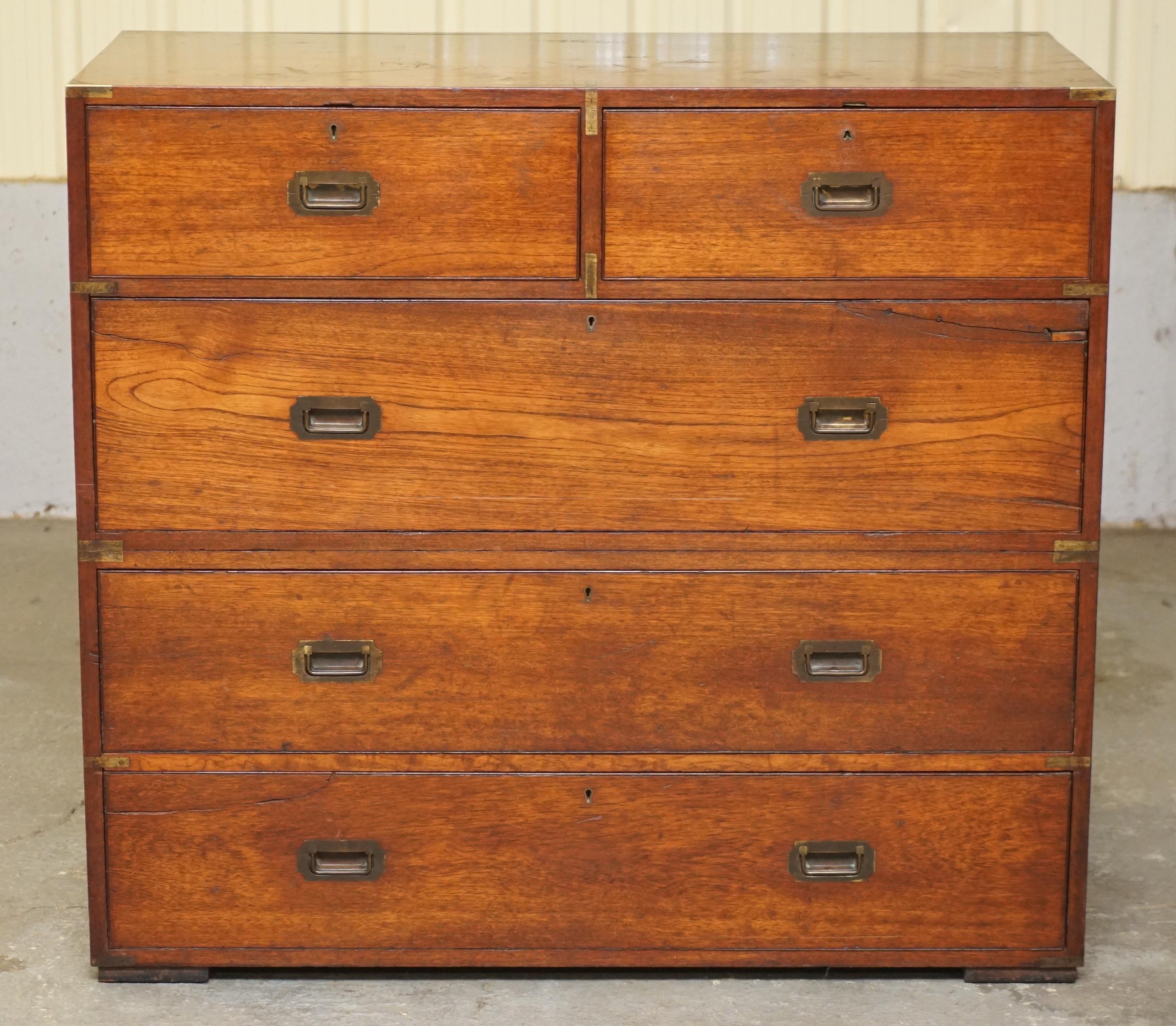 English Original circa 1900 Army & Navy C.S.L Stamped Military Campaign Chest of Drawers