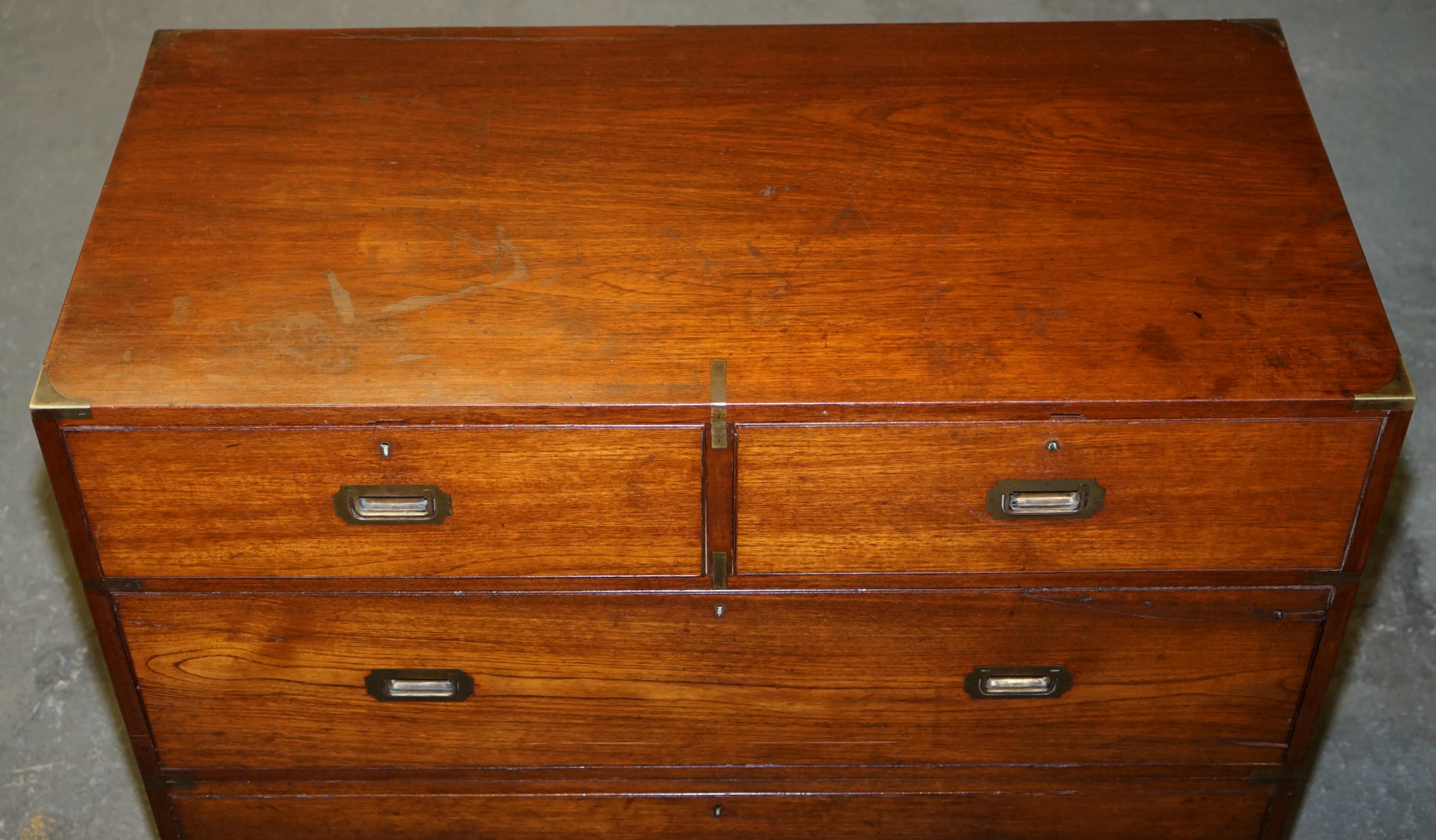 Hand-Crafted Original circa 1900 Army & Navy C.S.L Stamped Military Campaign Chest of Drawers