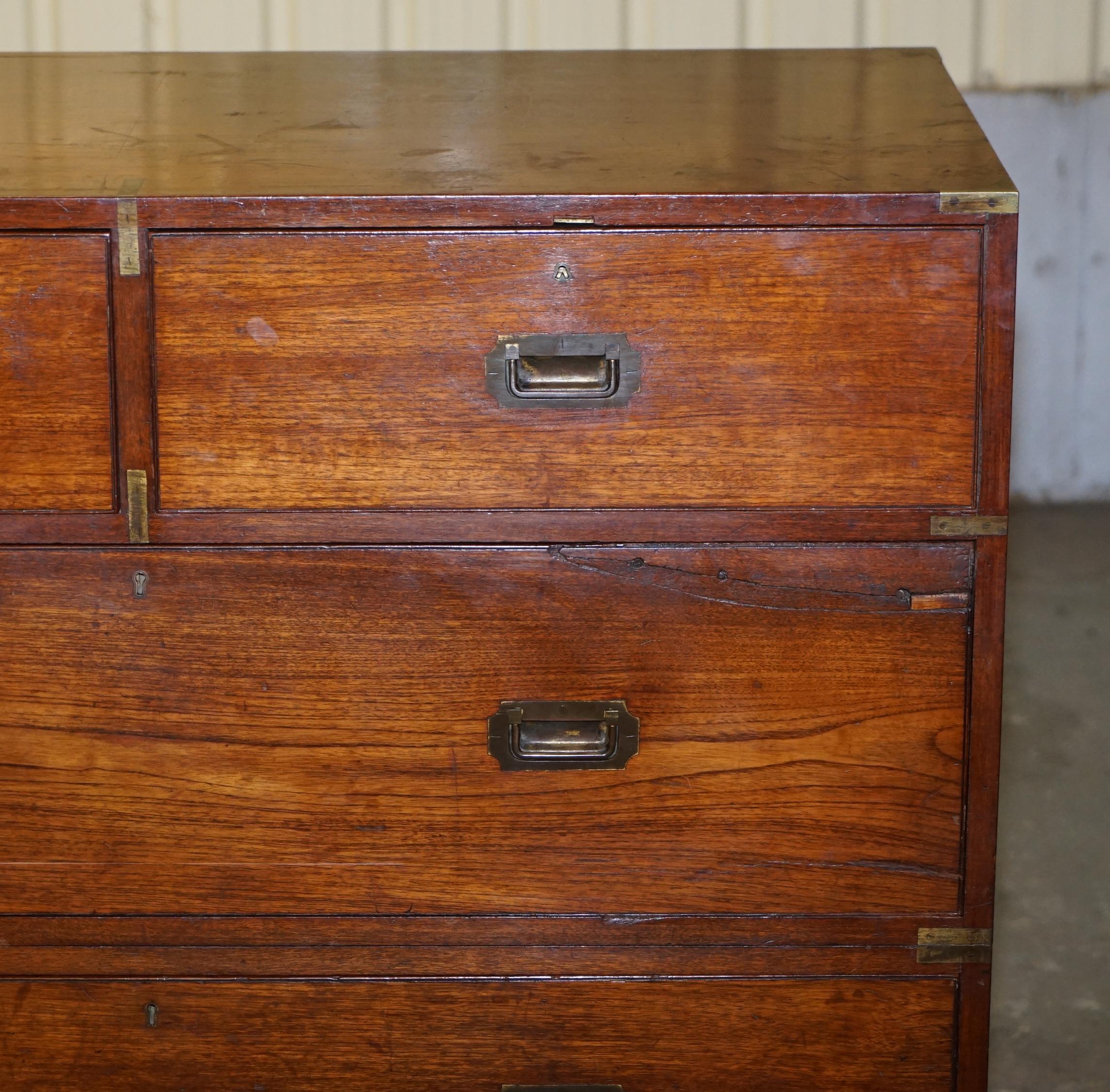 Brass Original circa 1900 Army & Navy C.S.L Stamped Military Campaign Chest of Drawers