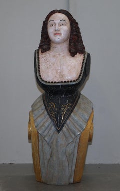Original circa 1900 Hand Painted Ships Bust Herm Statue Sculpture Solid Hardwood
