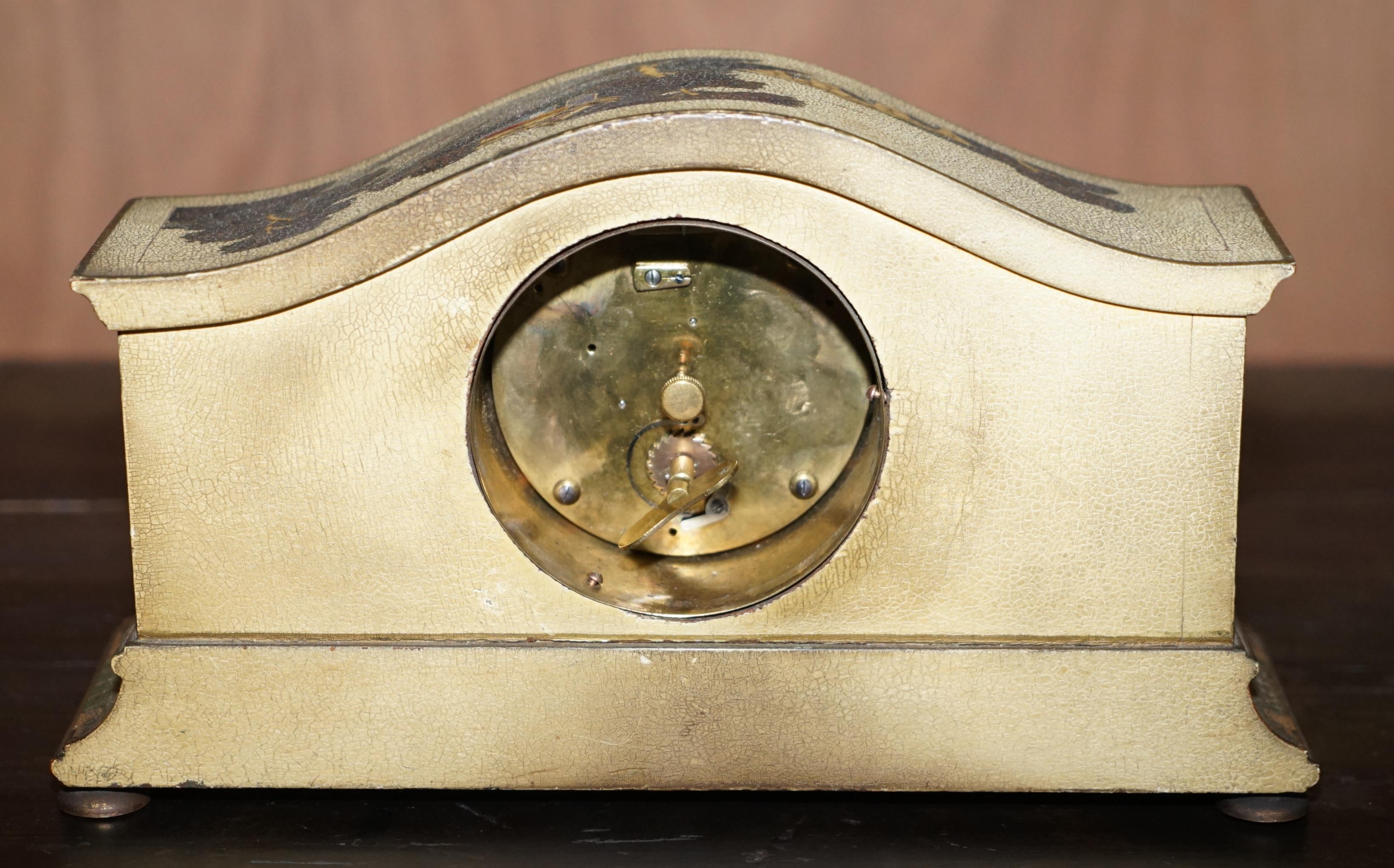 Original circa 1920 Asprey London Chinoiserie Mantle Clock Lovely Dekoration im Angebot 4