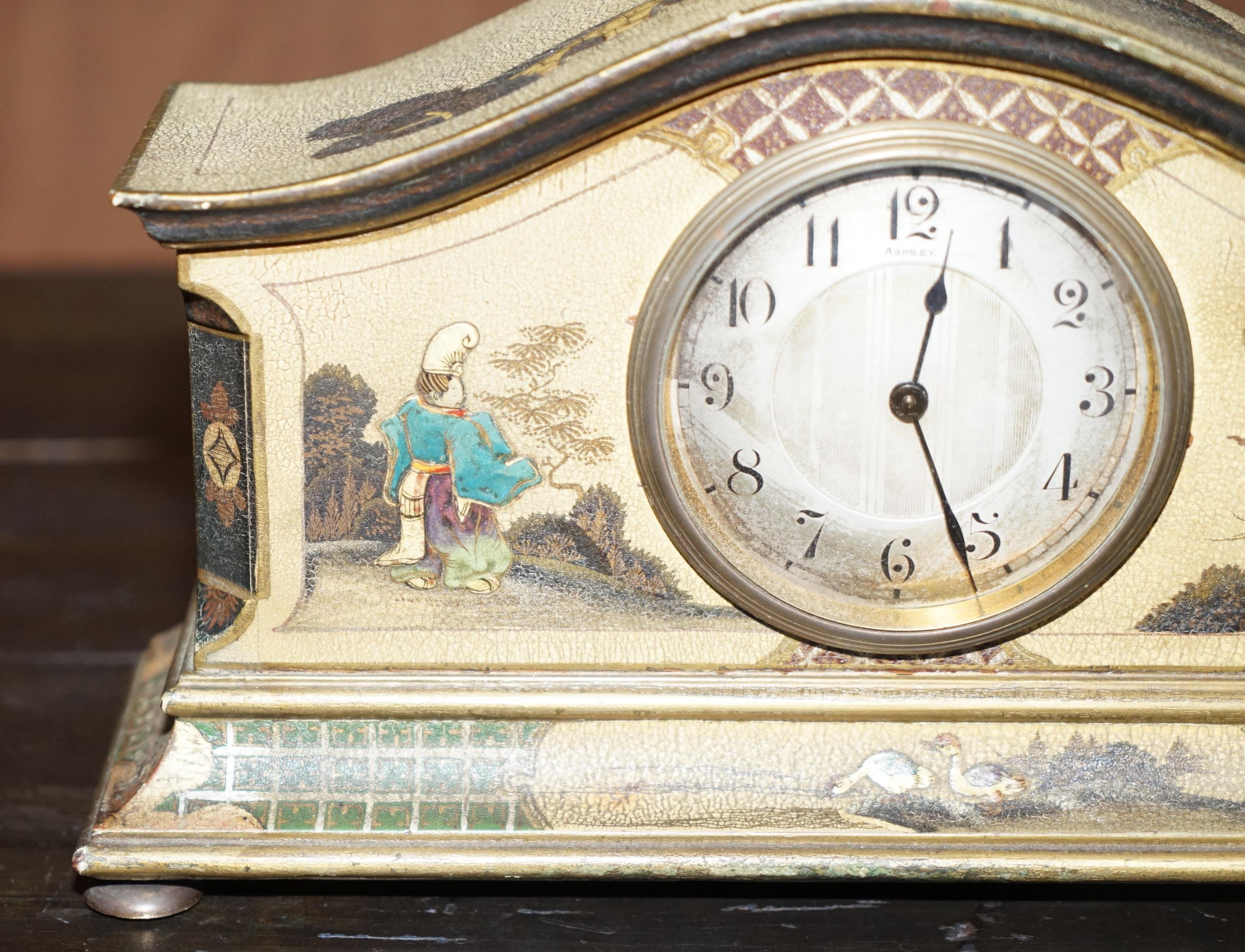 Original circa 1920 Asprey London Chinoiserie Mantle Clock Lovely Dekoration (Englisch) im Angebot