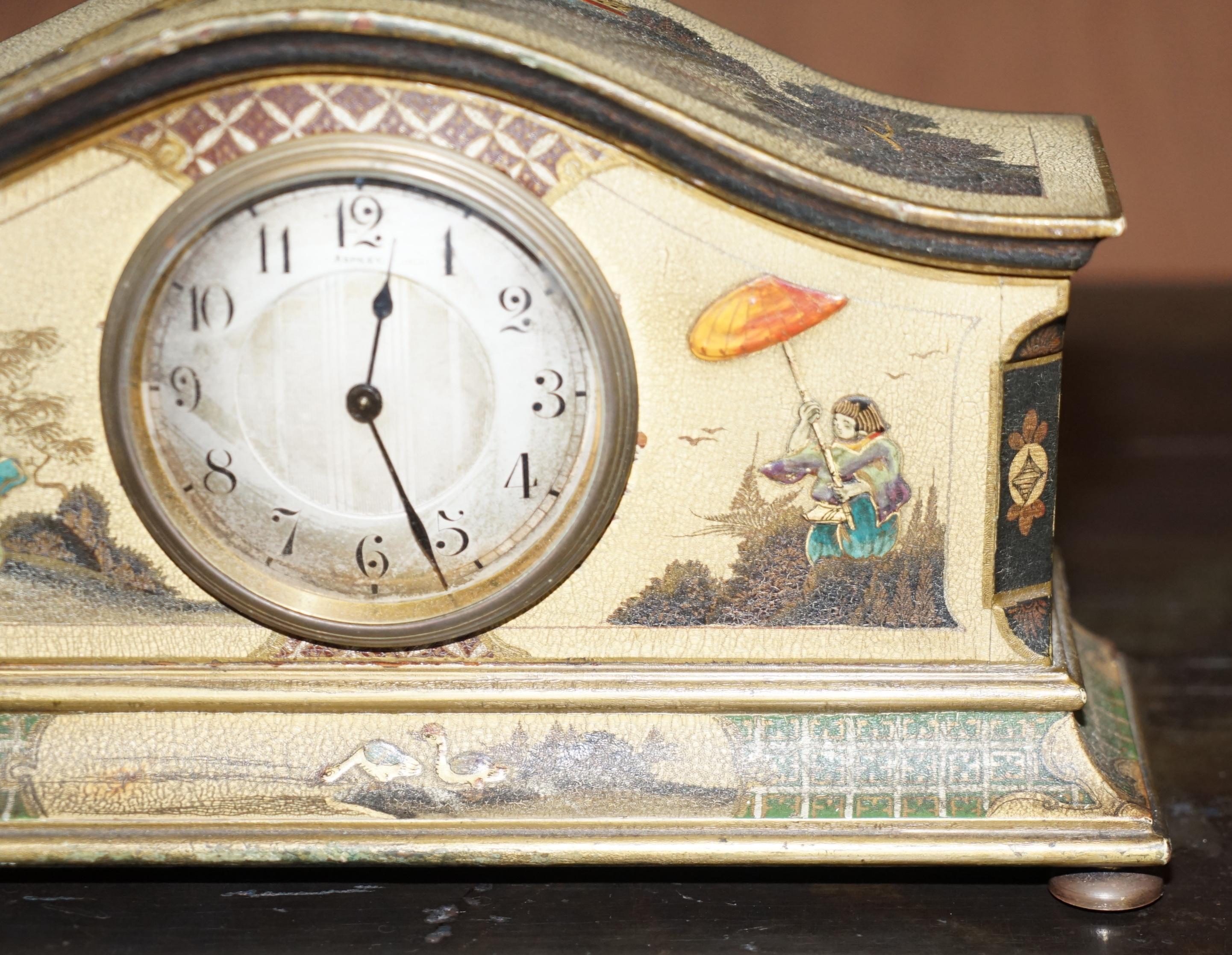 Original circa 1920 Asprey London Chinoiserie Mantle Clock Lovely Dekoration (Handgefertigt) im Angebot