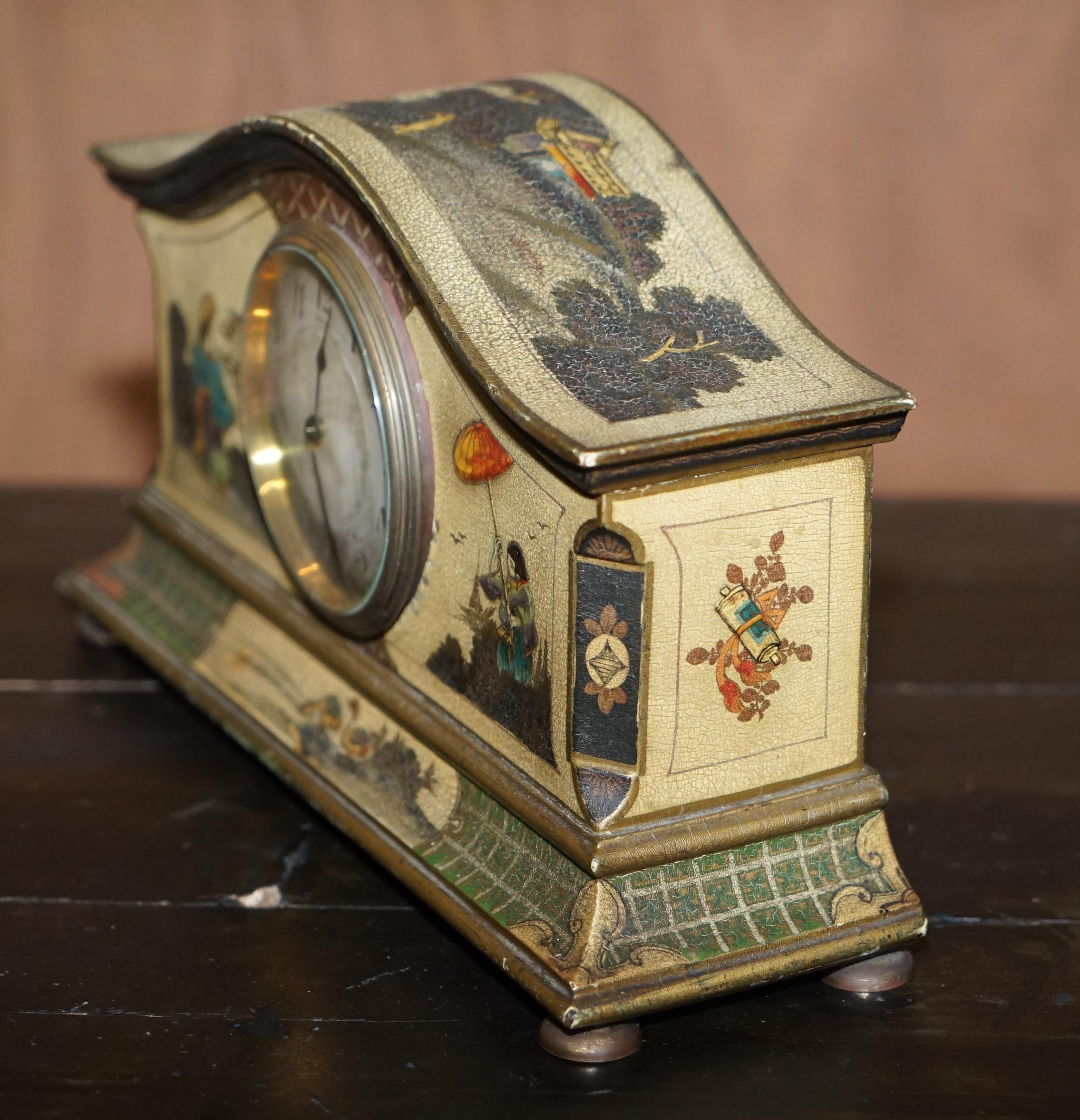 Hand-Crafted Original circa 1920's Asprey London Chinoiserie Mantle Clock Lovely Decoration For Sale