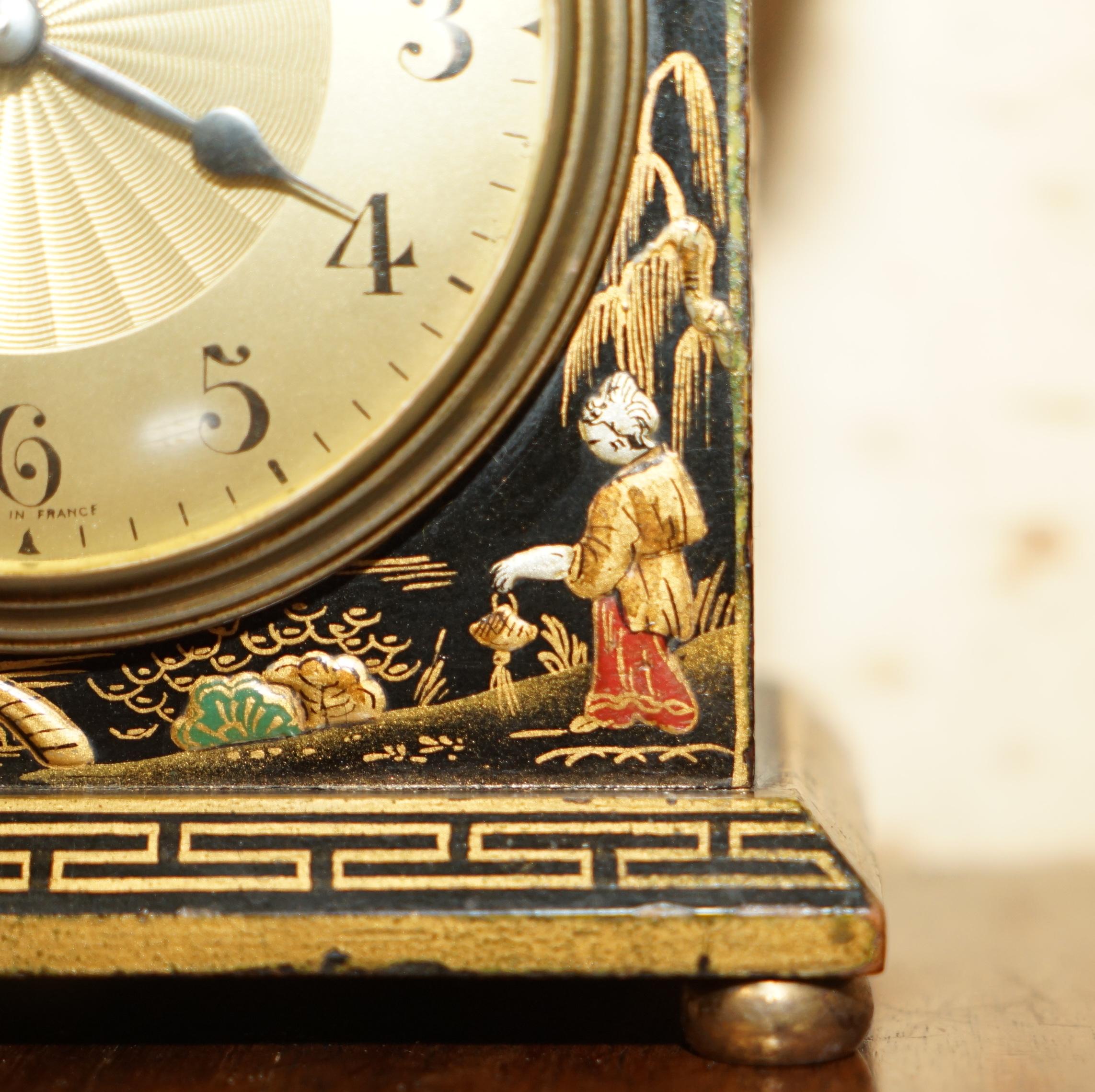 Wood Original circa 1930's Asprey London Chinoiserie Mantle Clock Lovely Decoration