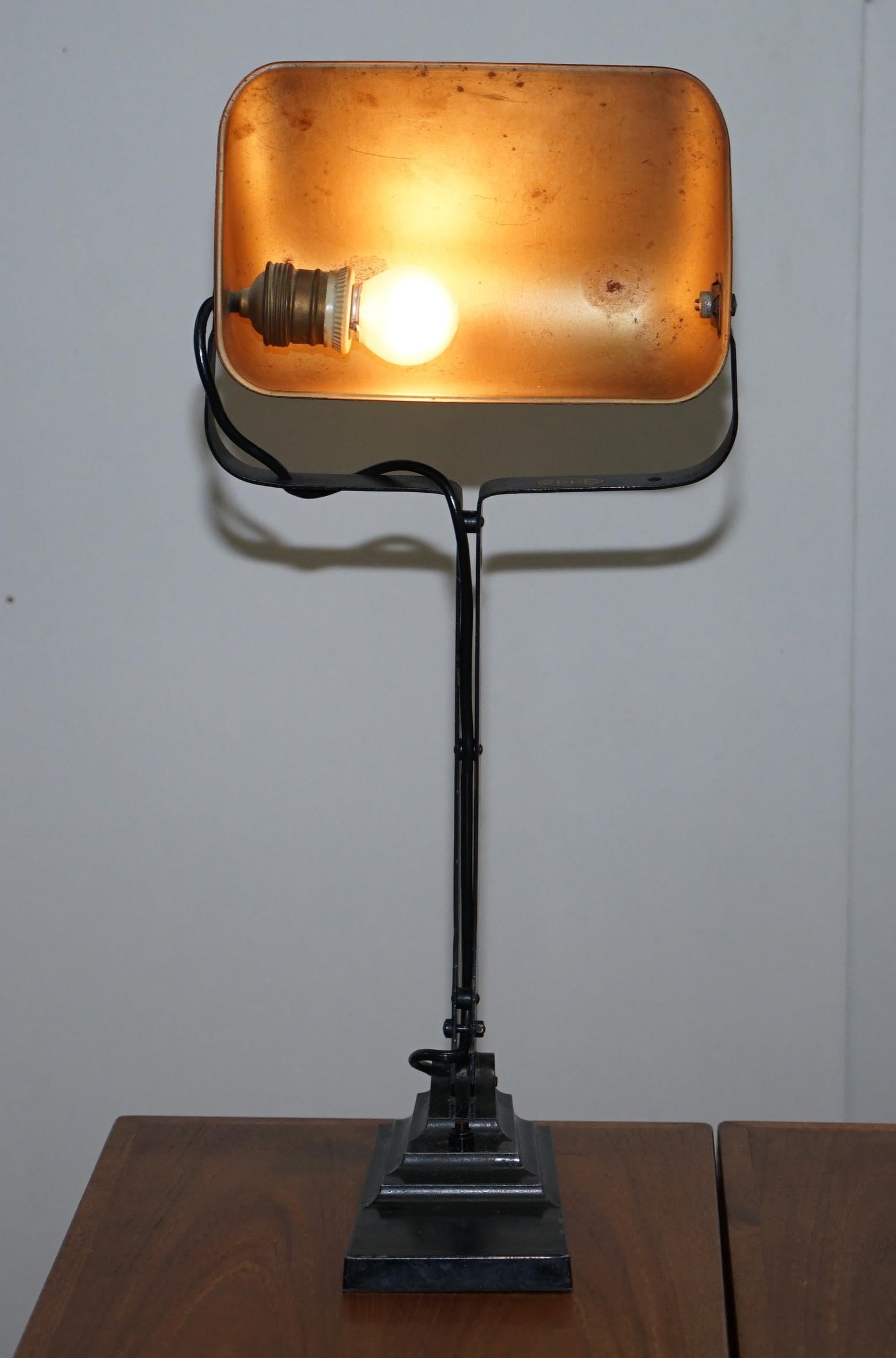 English Original circa 1930s Erpe Bankers Lamp with Three Step Base and Original Switch