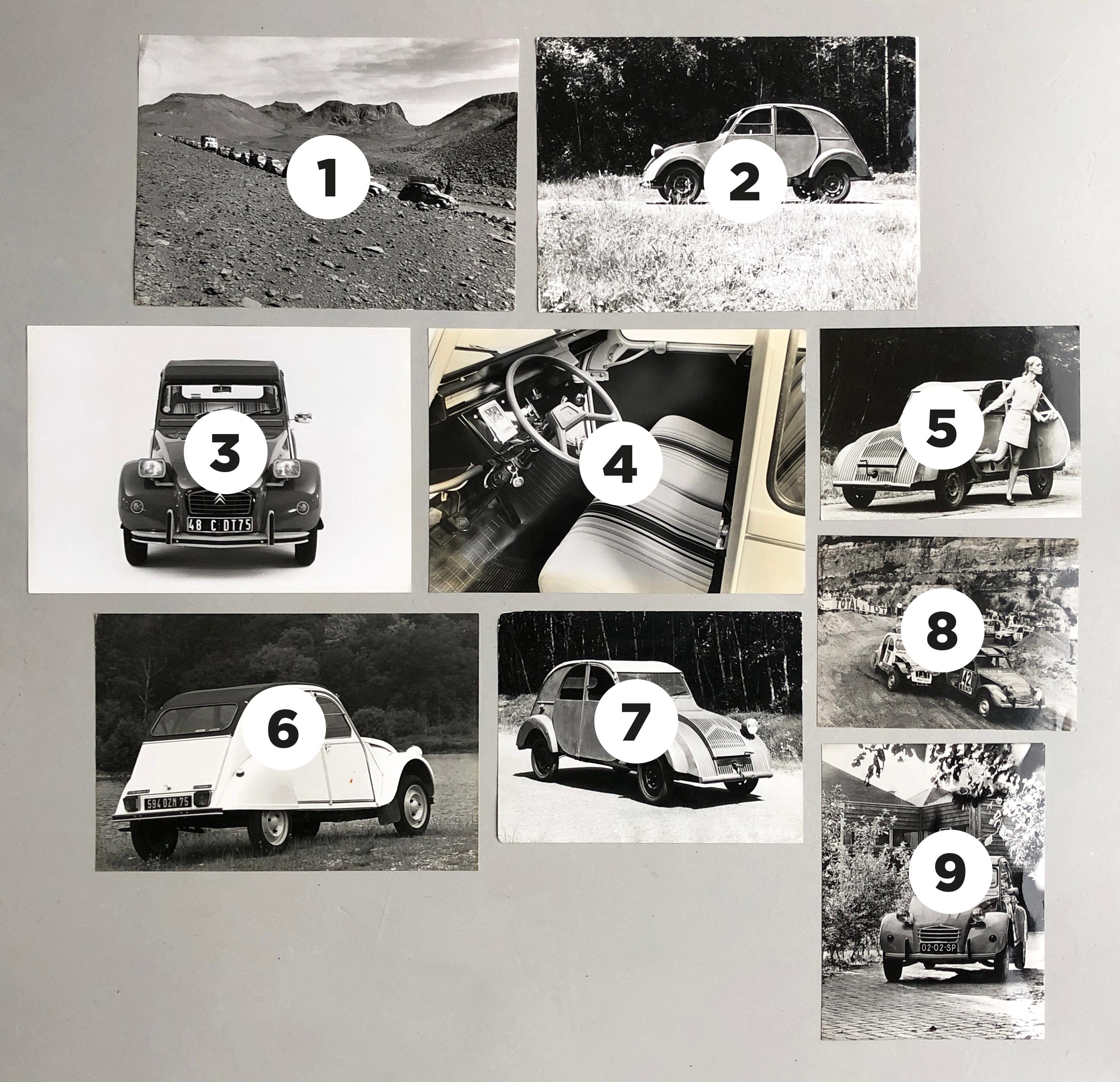 A collection of 9 original Citroën 2CV 