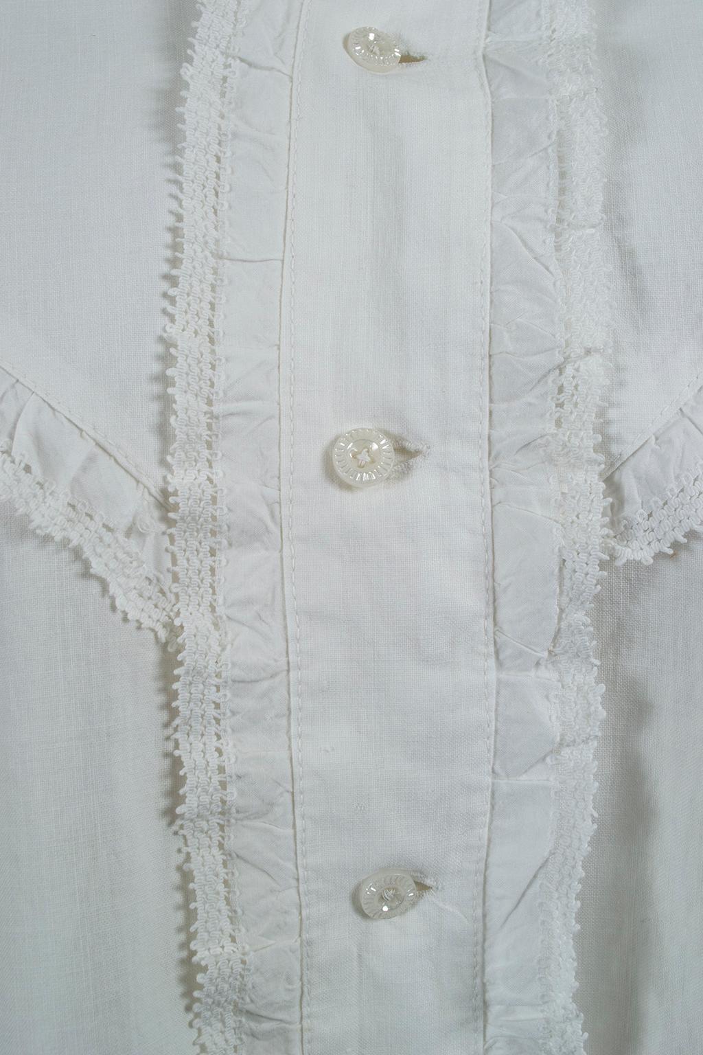 Original Civil War White Western Prairie Homesteader Shirtwaist Dress -XS, 1860s For Sale 3