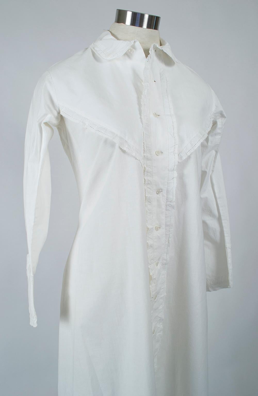 Gray Original Civil War White Western Prairie Homesteader Shirtwaist Dress -XS, 1860s For Sale