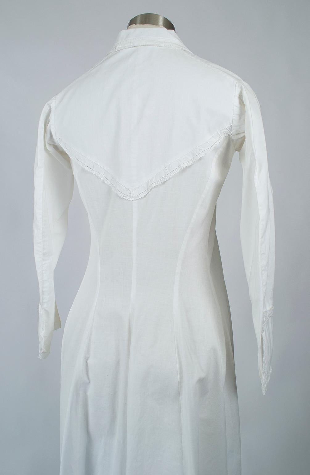 Original Civil War White Western Prairie Homesteader Shirtwaist Dress -XS, 1860s In Good Condition For Sale In Tucson, AZ