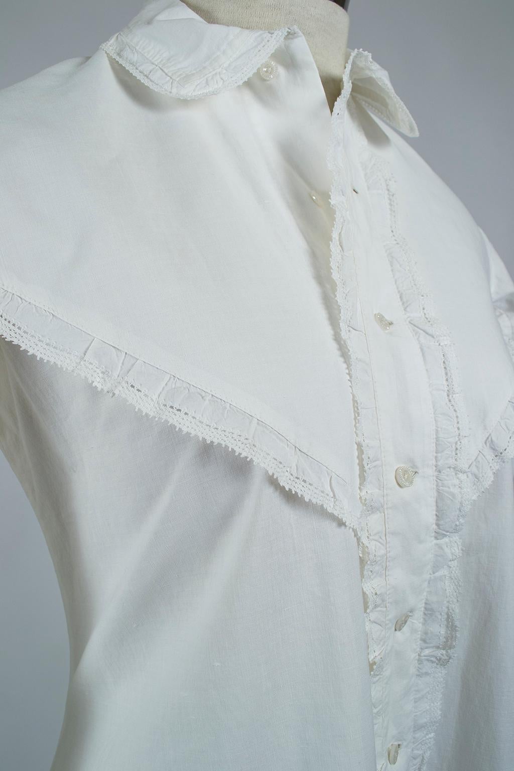 Women's Original Civil War White Western Prairie Homesteader Shirtwaist Dress -XS, 1860s For Sale