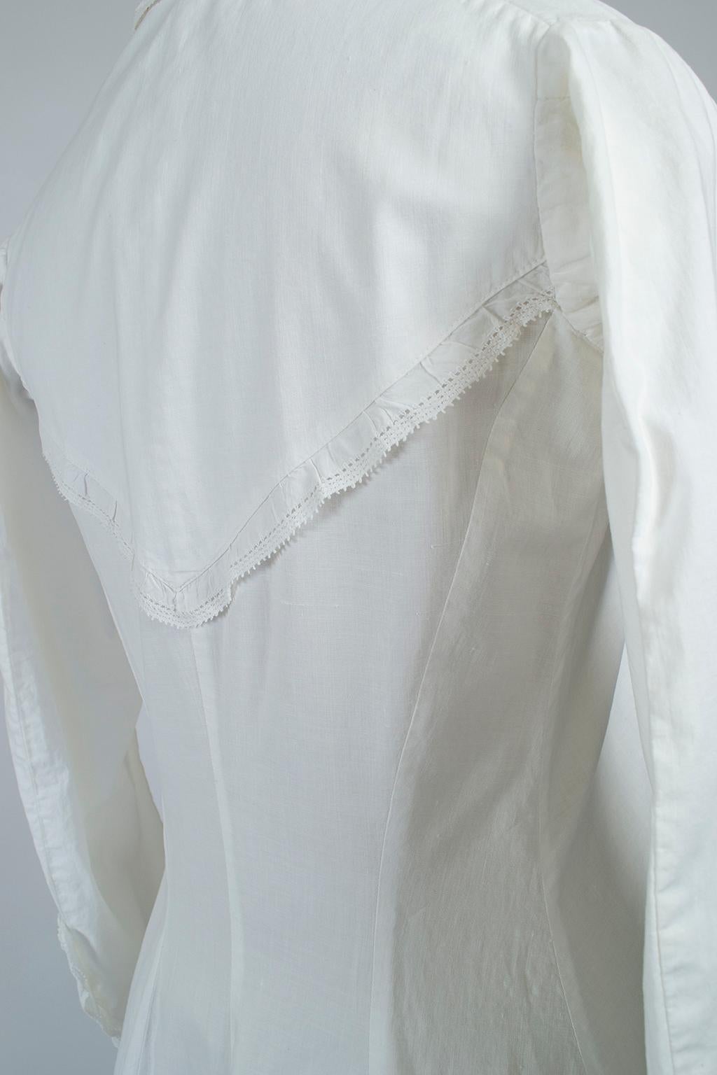 Original Civil War White Western Prairie Homesteader Shirtwaist Dress -XS, 1860s For Sale 1