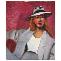 Original Clair Seglem Pink Portrait Painting of a Woman in Suit