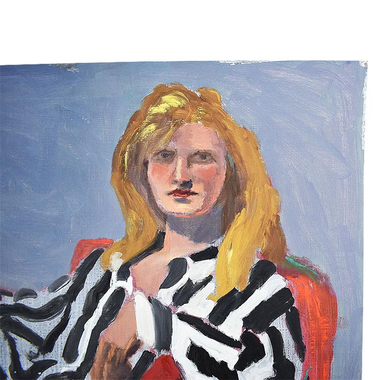 Américain Peinture originale de portrait d'une femme au repos de Clair Seglem en vente