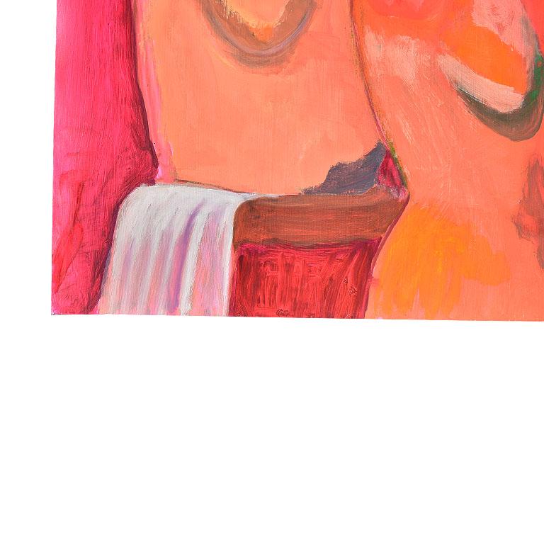 Modern Original Clair Seglem Portrait Painting of Mannequins in Bright Pink For Sale