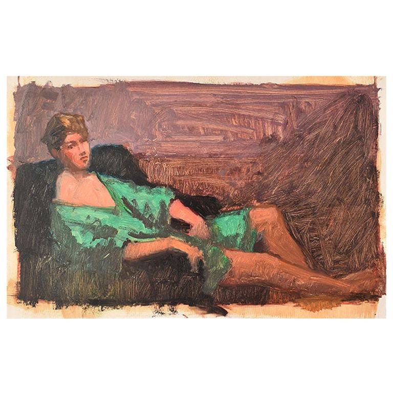Original Clair Seglem Portrait Painting of Woman in Repose in Green