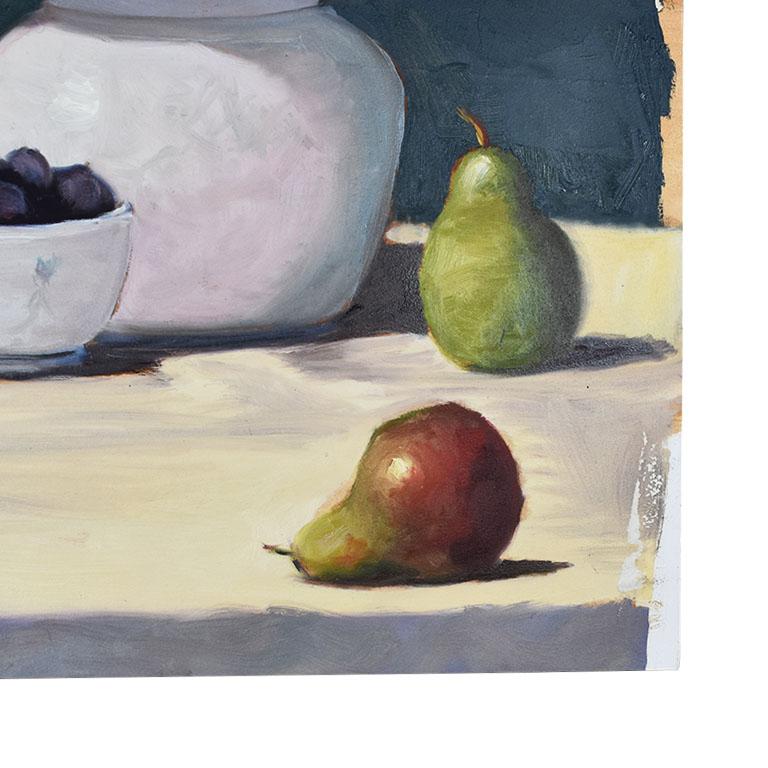 American Classical Original Clair Seglem Still Life Fruit Painting of Fruit on Table For Sale