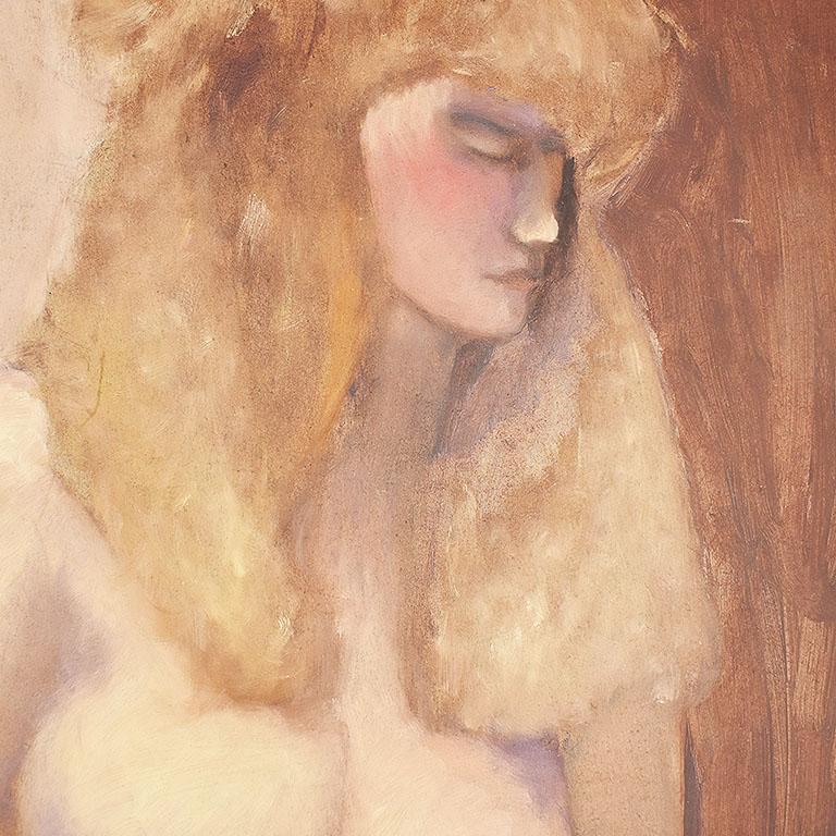20ième siècle Peinture originale de grand portrait d'une femme blonde nue de Clair Seglem en vente