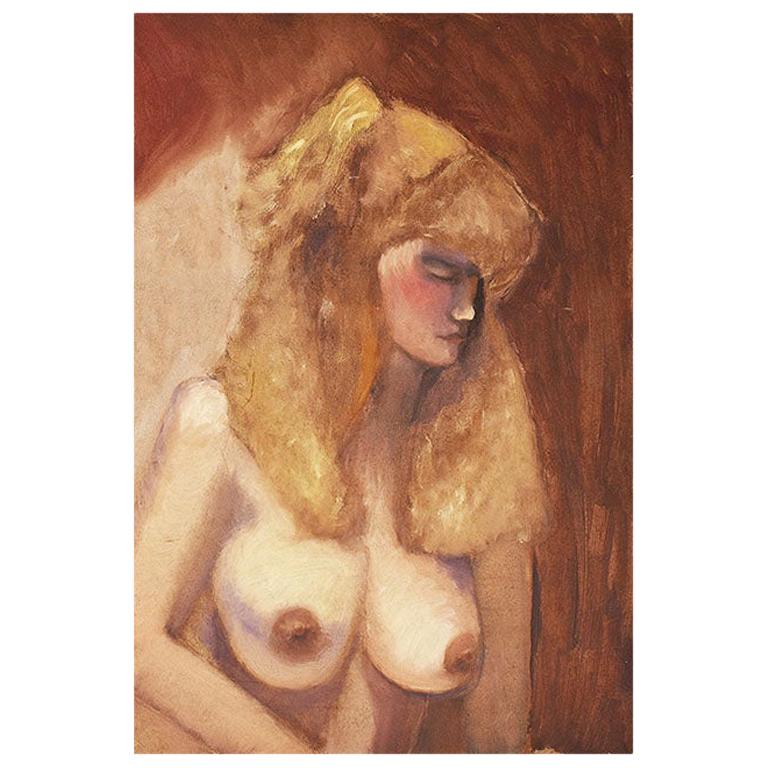 Original Clair Seglem Tall Portrait Painting of a Nude Blonde Woman