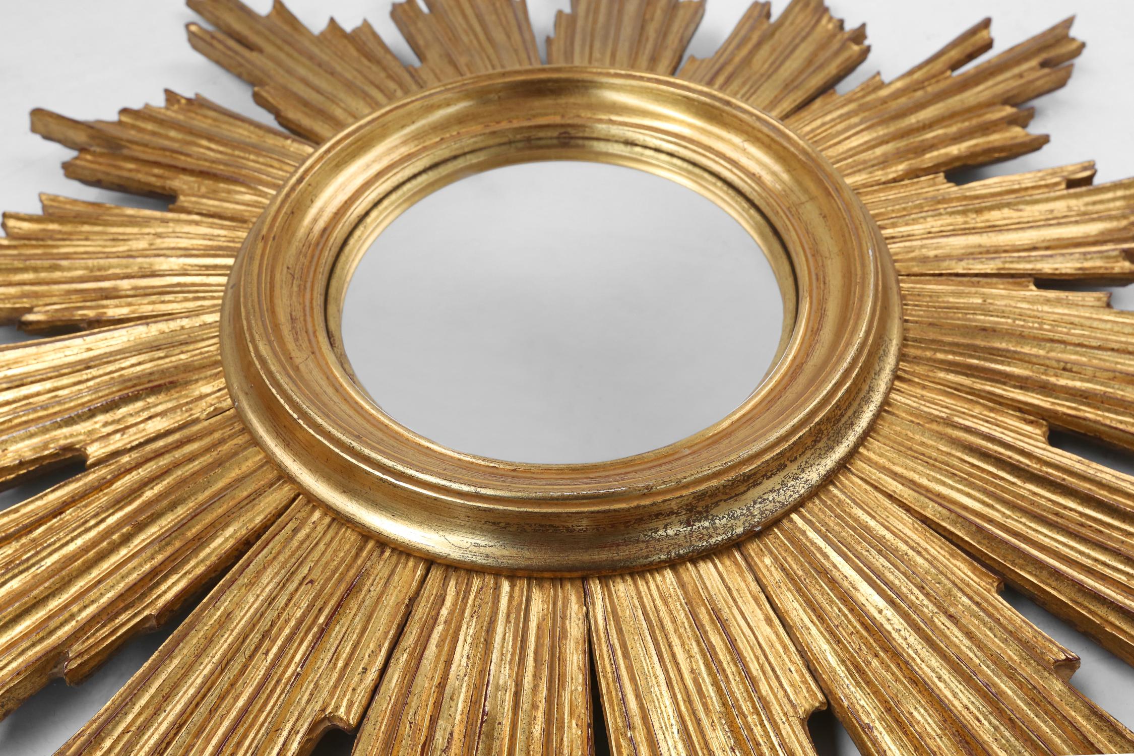Late 20th Century Original classic gilt wooden sunburst mirror, France ca. 1970