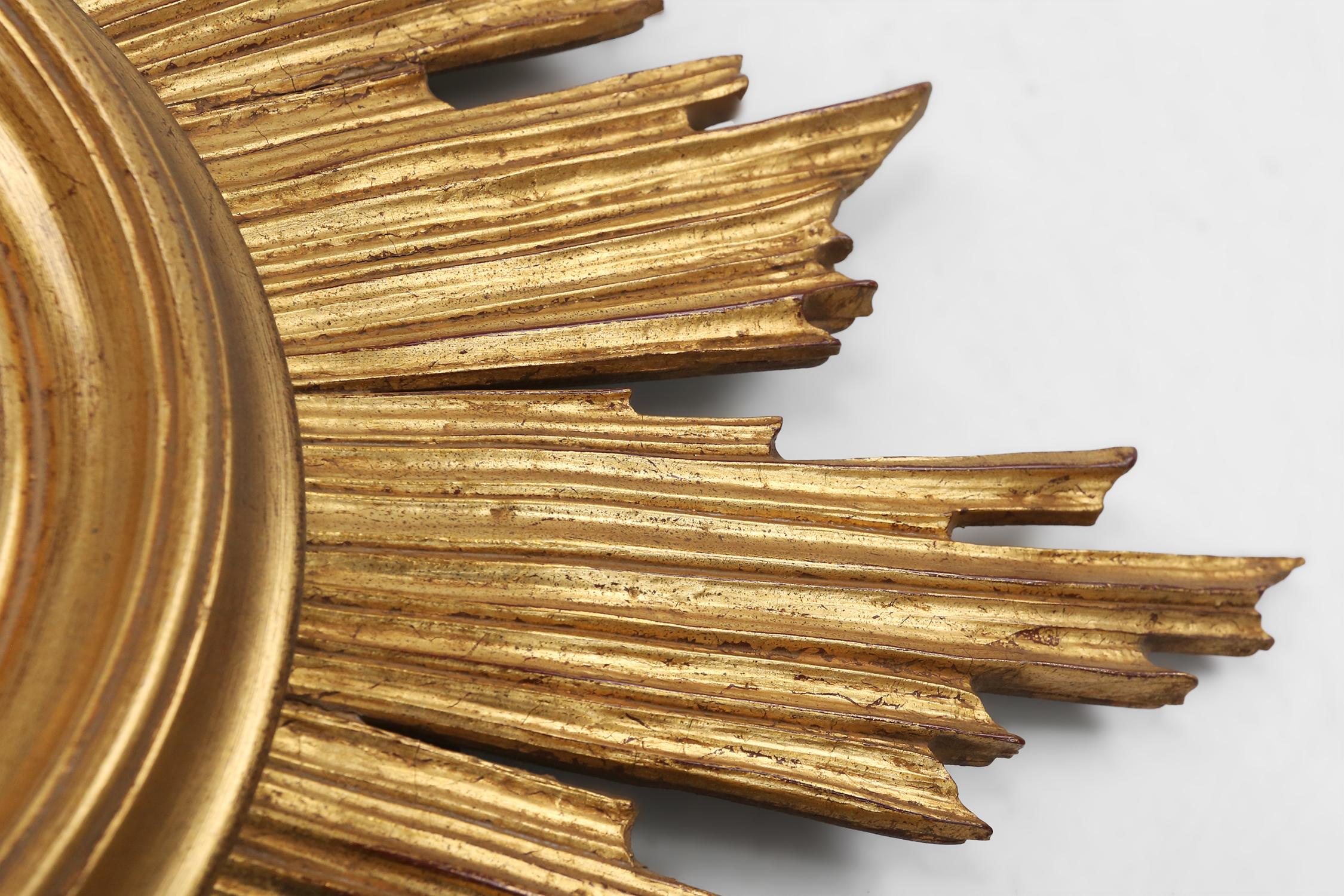 Mirror Original classic gilt wooden sunburst mirror, France ca. 1970