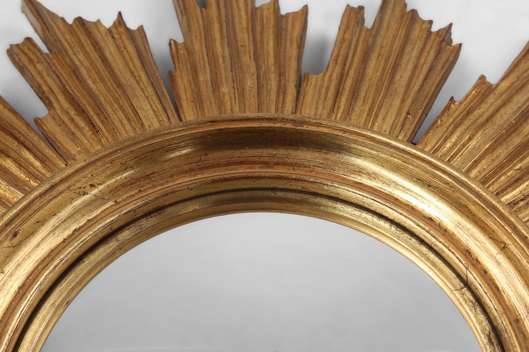Original classic gilt wooden sunburst mirror, France ca. 1970 1