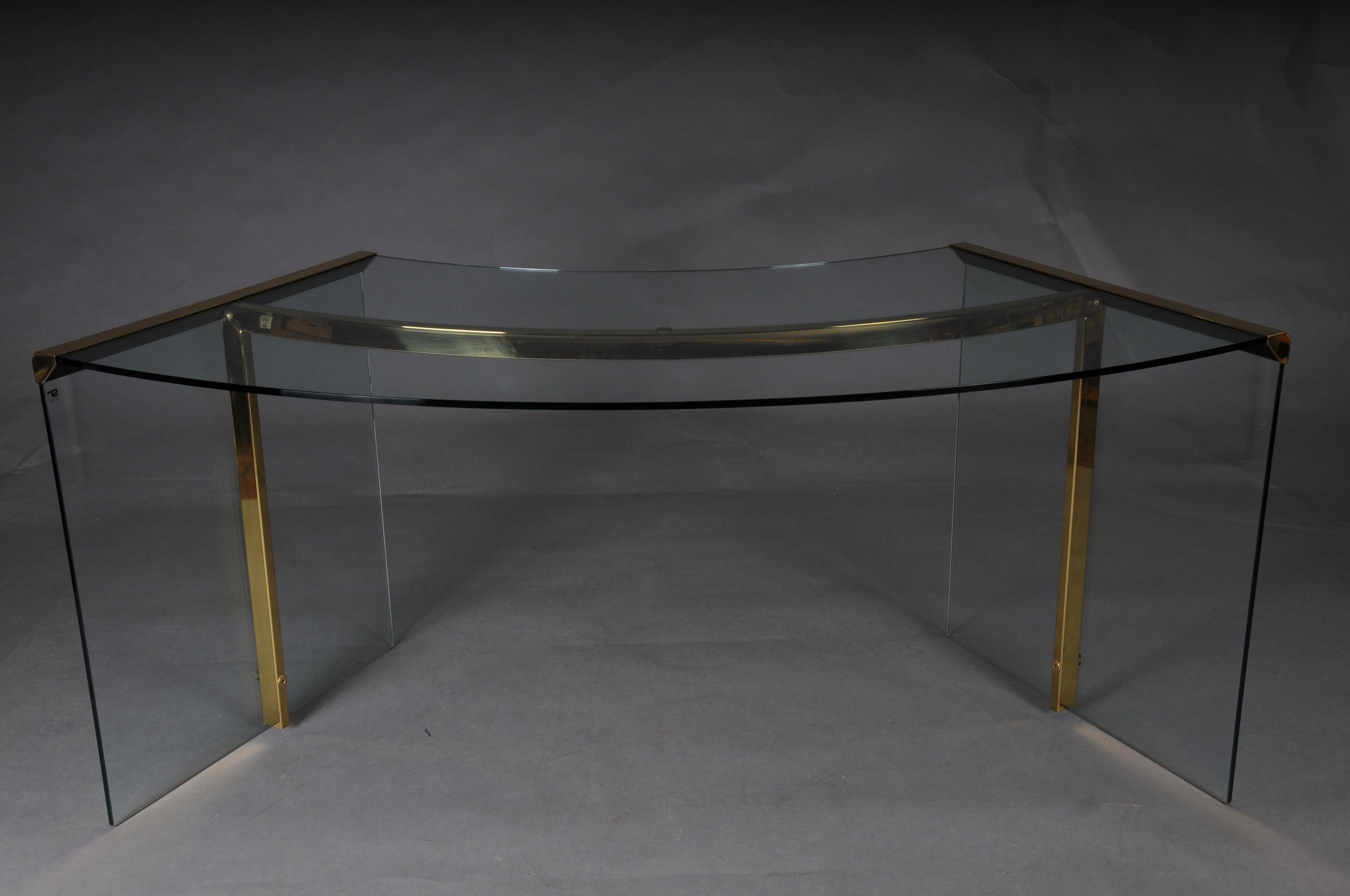 Escritorio presidencial clásico original Cristal y latón dorado, Gallotti & Radice Italia en Bueno estado para la venta en Berlin, DE
