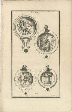 Original Classical Lamp Engravings: Montfaucon's Collection, Published in 1722