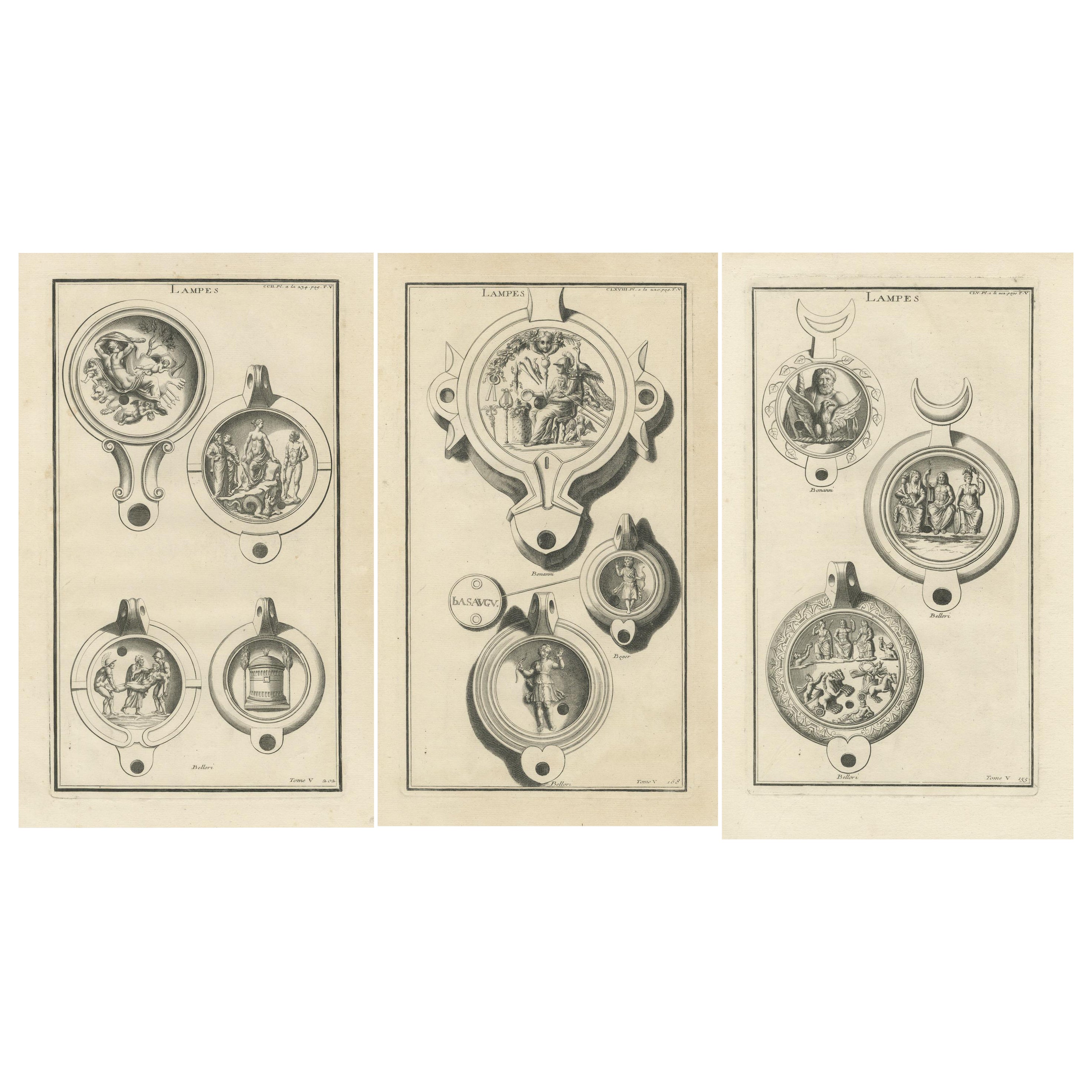 Gravures de lampes classiques originales : Collection Montfaucon, publiée en 1722