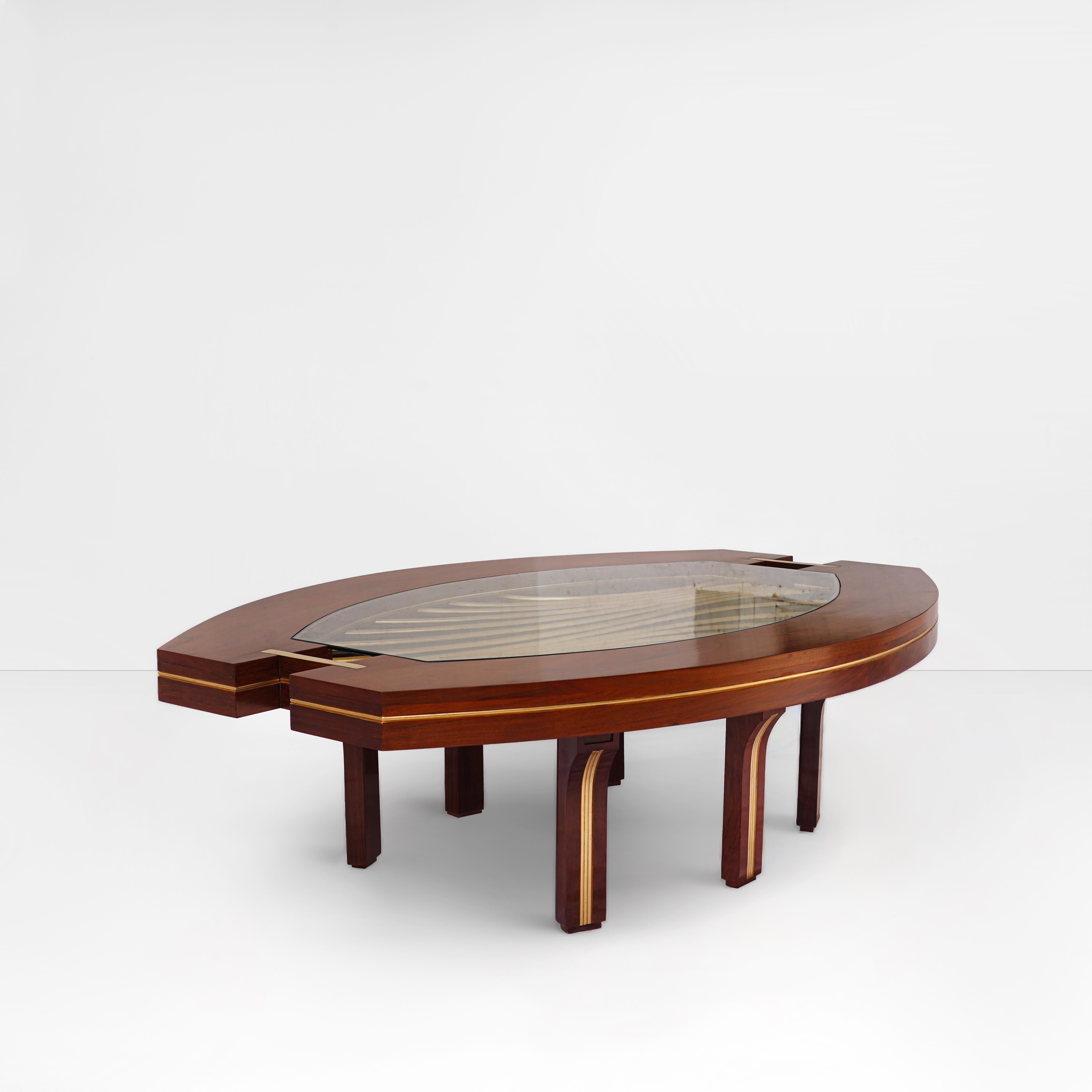 Contemporary original, coastal, 1980, bold, Nautical, modern, walnut wood, glass top  For Sale