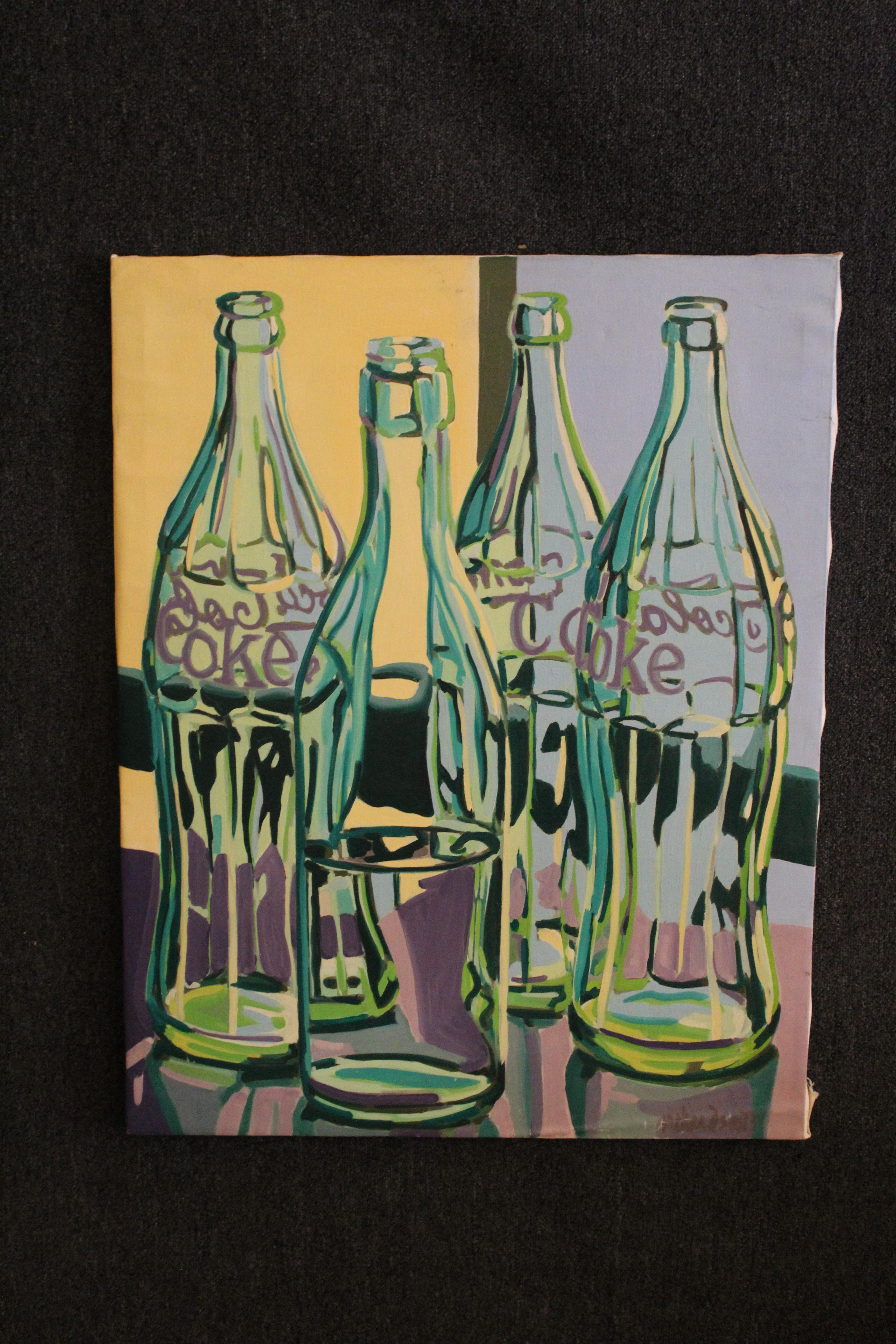 Give your wall some tasty decor with this delicious vintage painting on canvas. Proudly featuring a quartet of iconic glass soda-pop bottles from the world famous Coca-Cola brand, this piece is sure to inspire a sense of fun and nostalgia within all