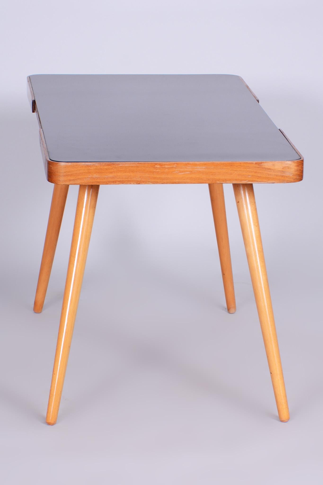 Mid-Century Modern Original Coffee Table by Interier Praha, Beech, Opaxit Glass, Czechia, 1960s For Sale