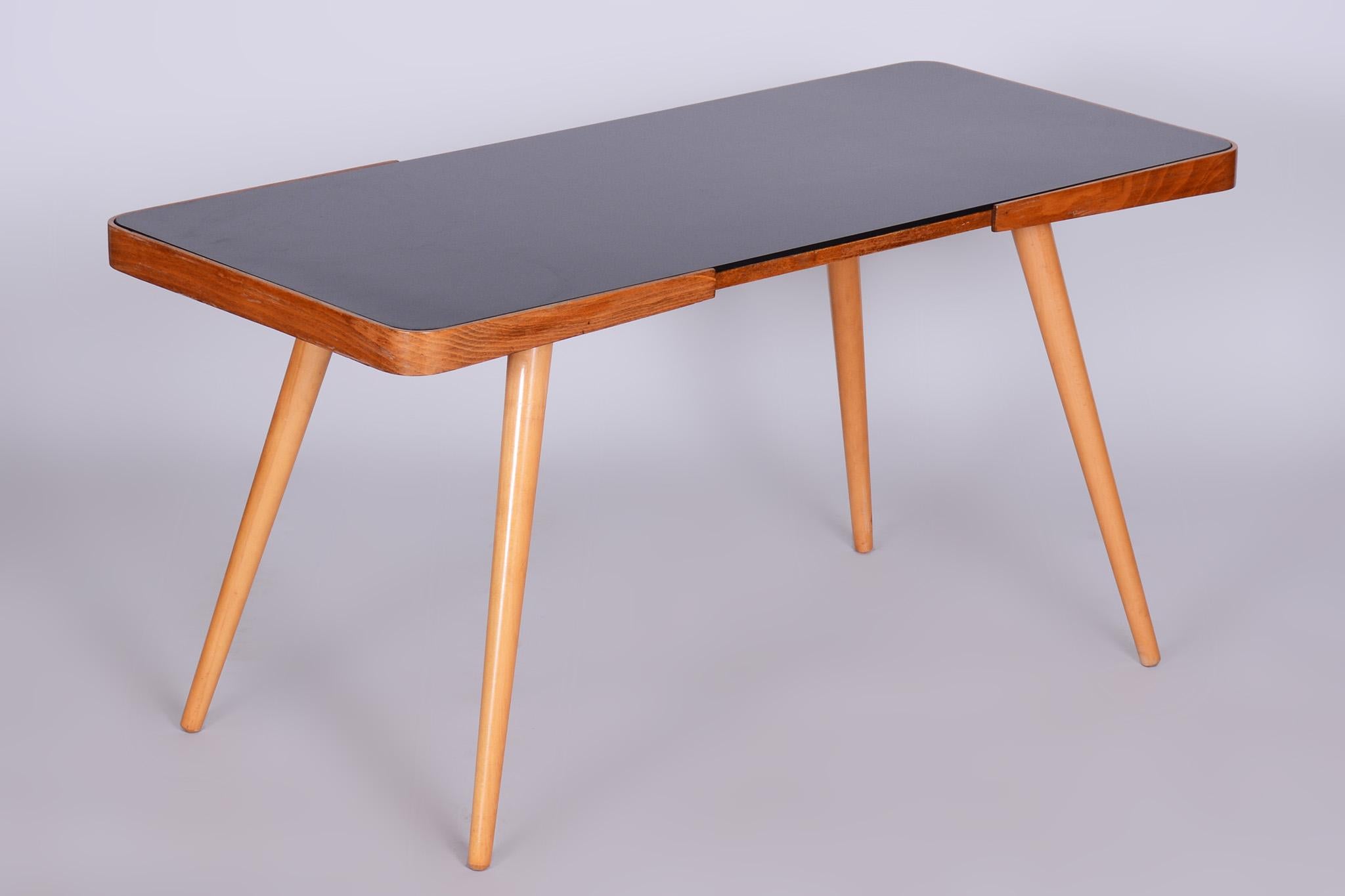 Mid-20th Century Original Coffee Table by Interier Praha, Beech, Opaxit Glass, Czechia, 1960s For Sale