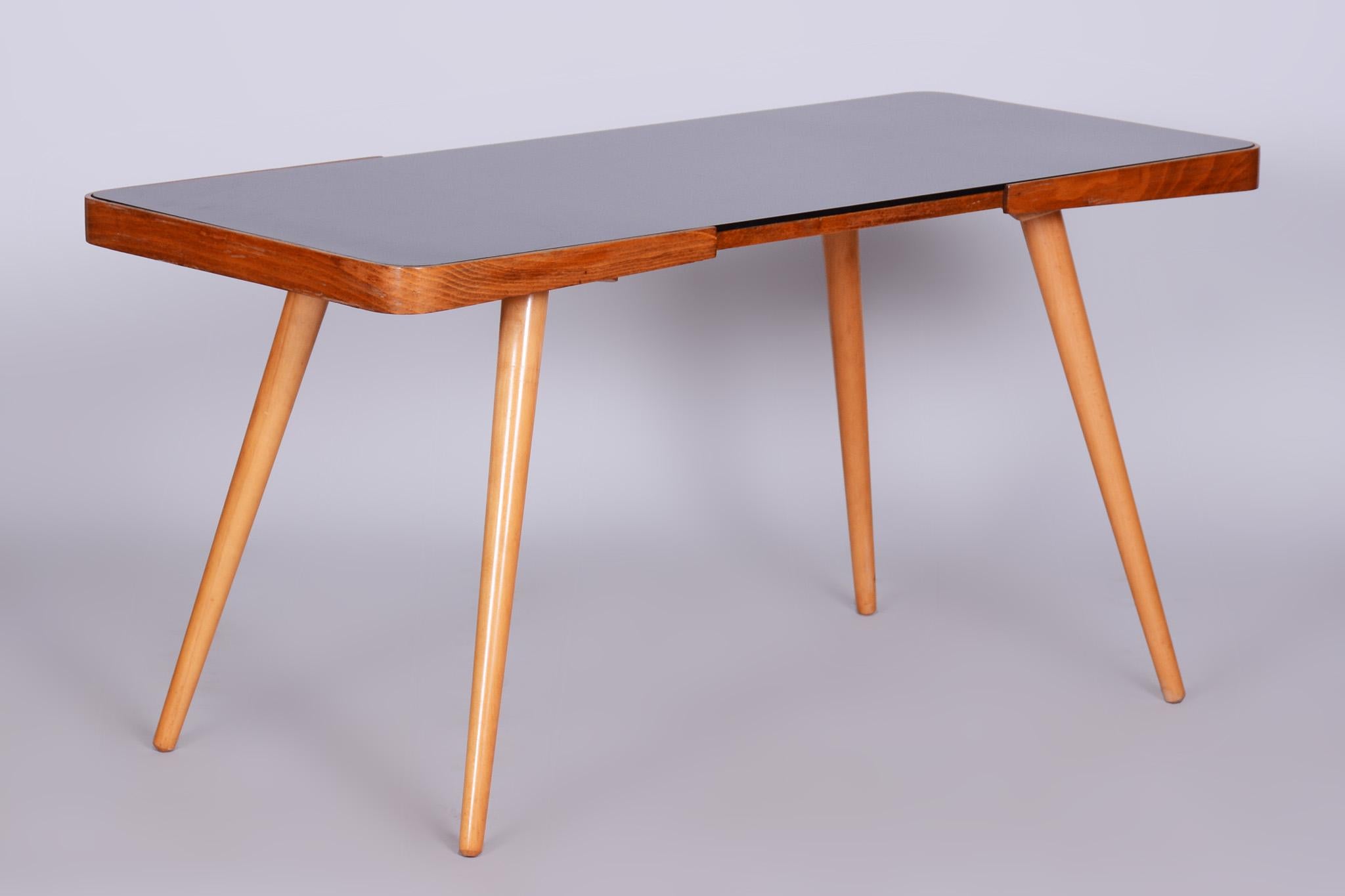 Lacquer Original Coffee Table by Interier Praha, Beech, Opaxit Glass, Czechia, 1960s For Sale