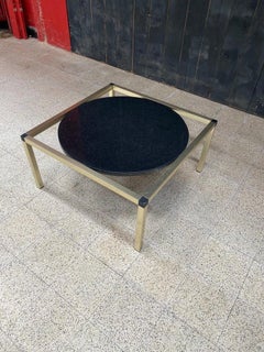 Original coffee table in varnished metal, black marble top.