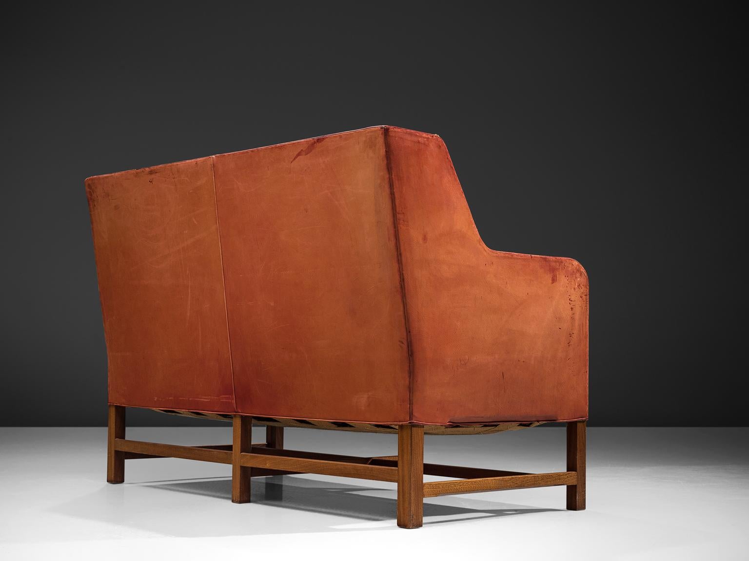 Scandinavian Modern Original Cognac Leather Kaare Klint Sofa for Rud Rasmussen