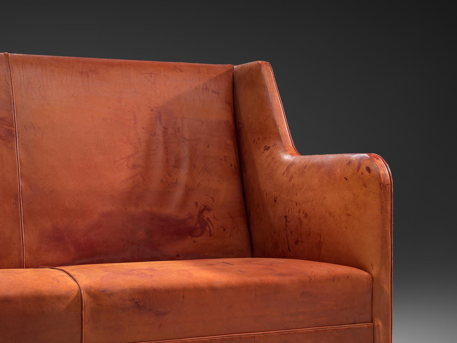 Original Cognac Leather Kaare Klint Sofa for Rud Rasmussen In Good Condition In Waalwijk, NL