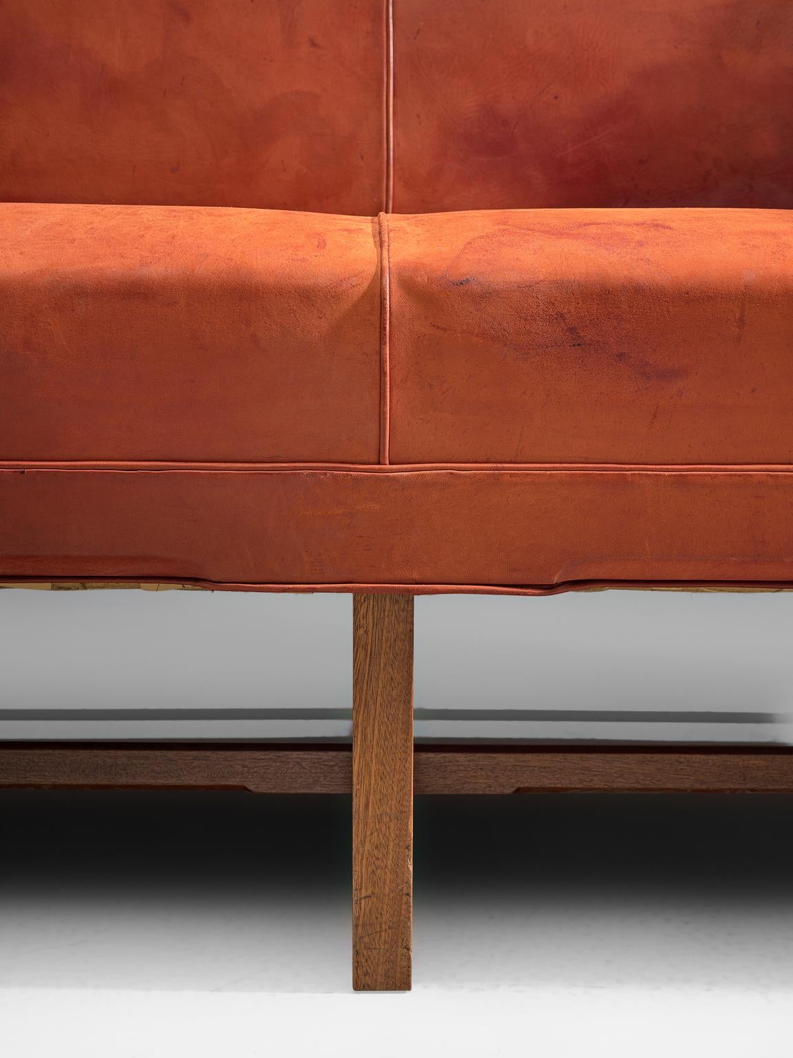 Mid-20th Century Original Cognac Leather Kaare Klint Sofa for Rud Rasmussen