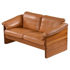 Original Cognac Leather Solid Teak Danish Loveseat Sofa by A. Mikael Laursen