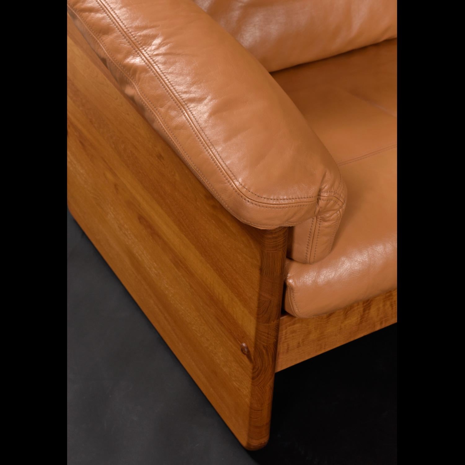 Original Cognac Leather Solid Teak Danish Sofa Loveseat Set by A. Mikael Laursen For Sale 5