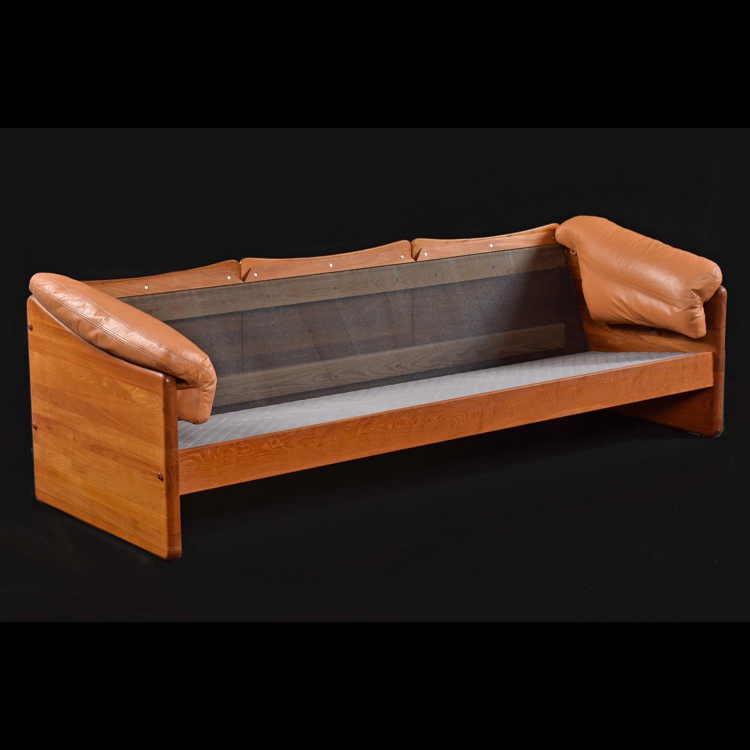 Original Cognac Leather Solid Teak Danish Sofa Loveseat Set by A. Mikael Laursen 6