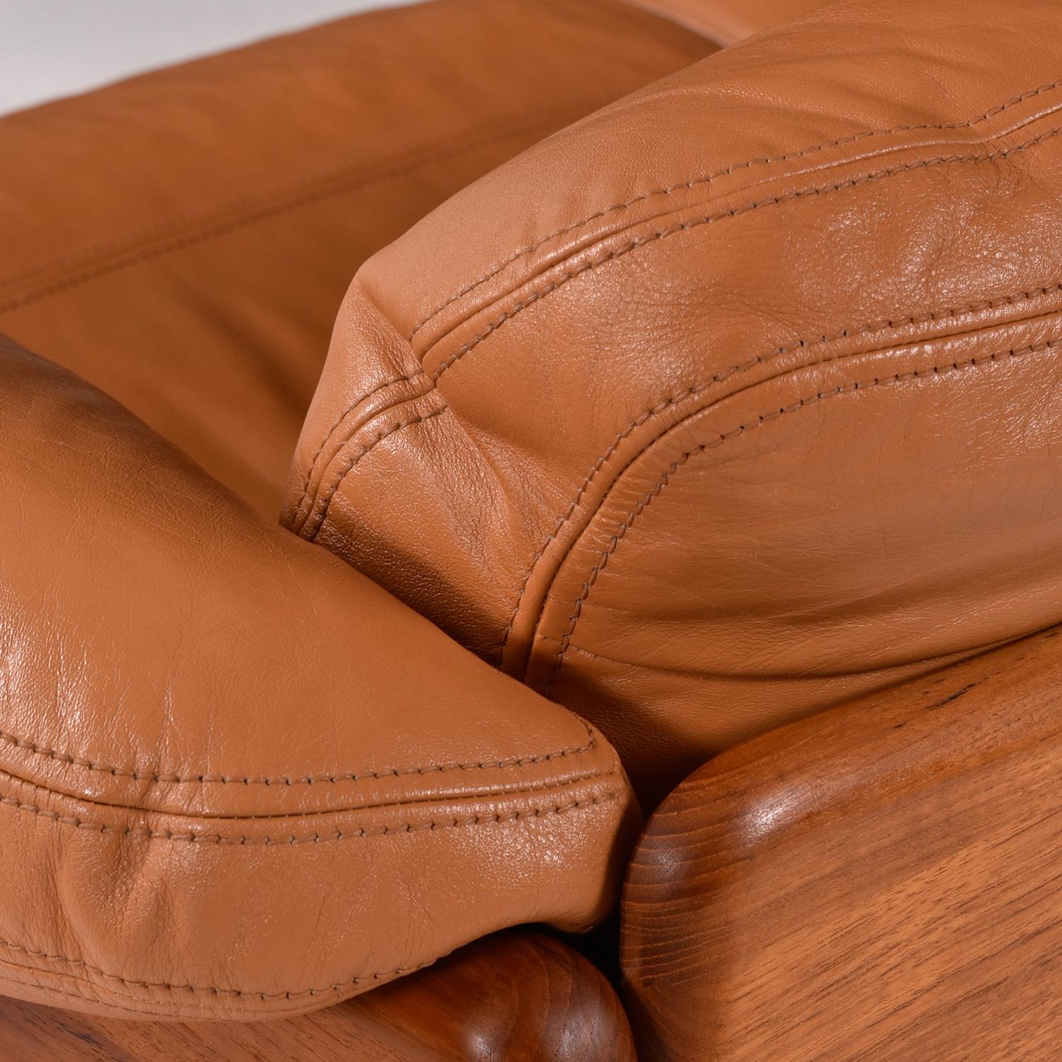 Original Cognac Leather Solid Teak Danish Sofa Loveseat Set by A. Mikael Laursen For Sale 14