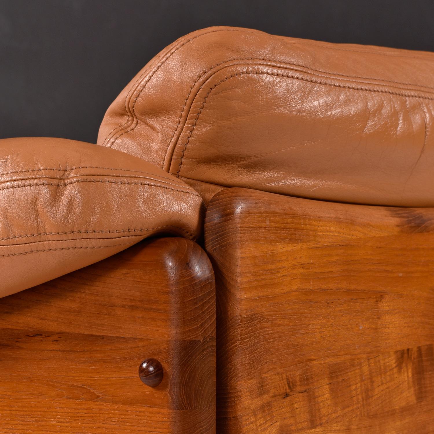 Original Cognac Leather Solid Teak Danish Sofa Loveseat Set by A. Mikael Laursen 15