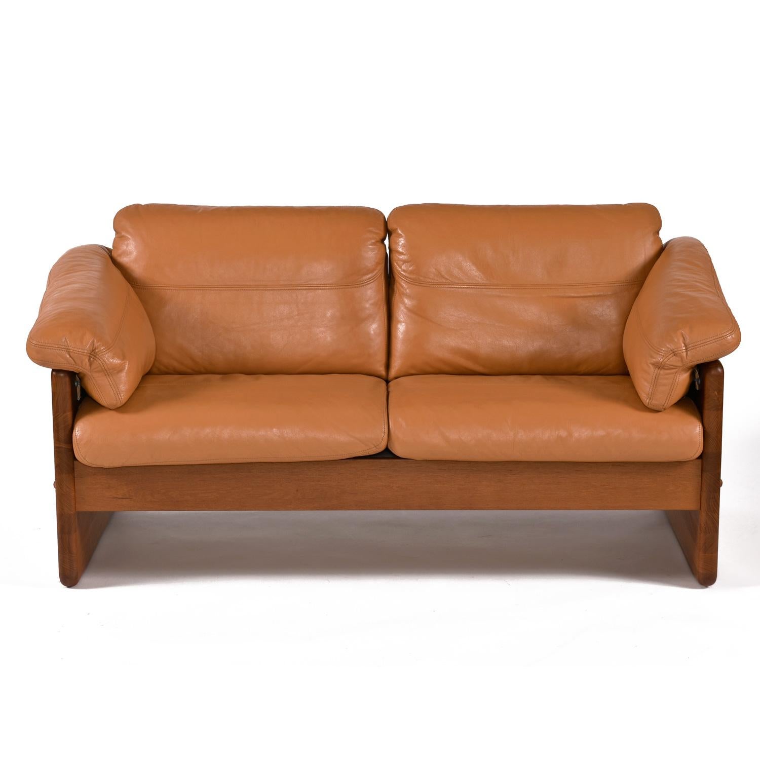 Original Cognac Leather Solid Teak Danish Sofa Loveseat Set by A. Mikael Laursen For Sale 2