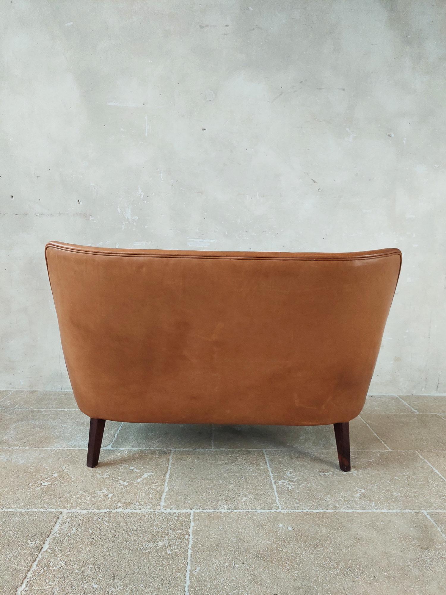 Original Cognac Leather Two-Seater Sofa by Arne Vodder and Ivan Schlechter 1953 10