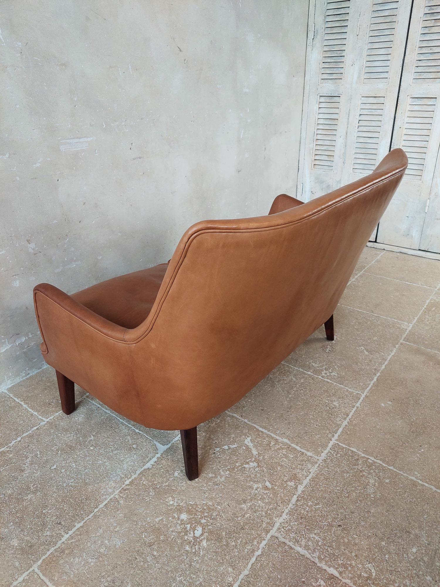 Original Cognac Leather Two-Seater Sofa by Arne Vodder and Ivan Schlechter 1953 11