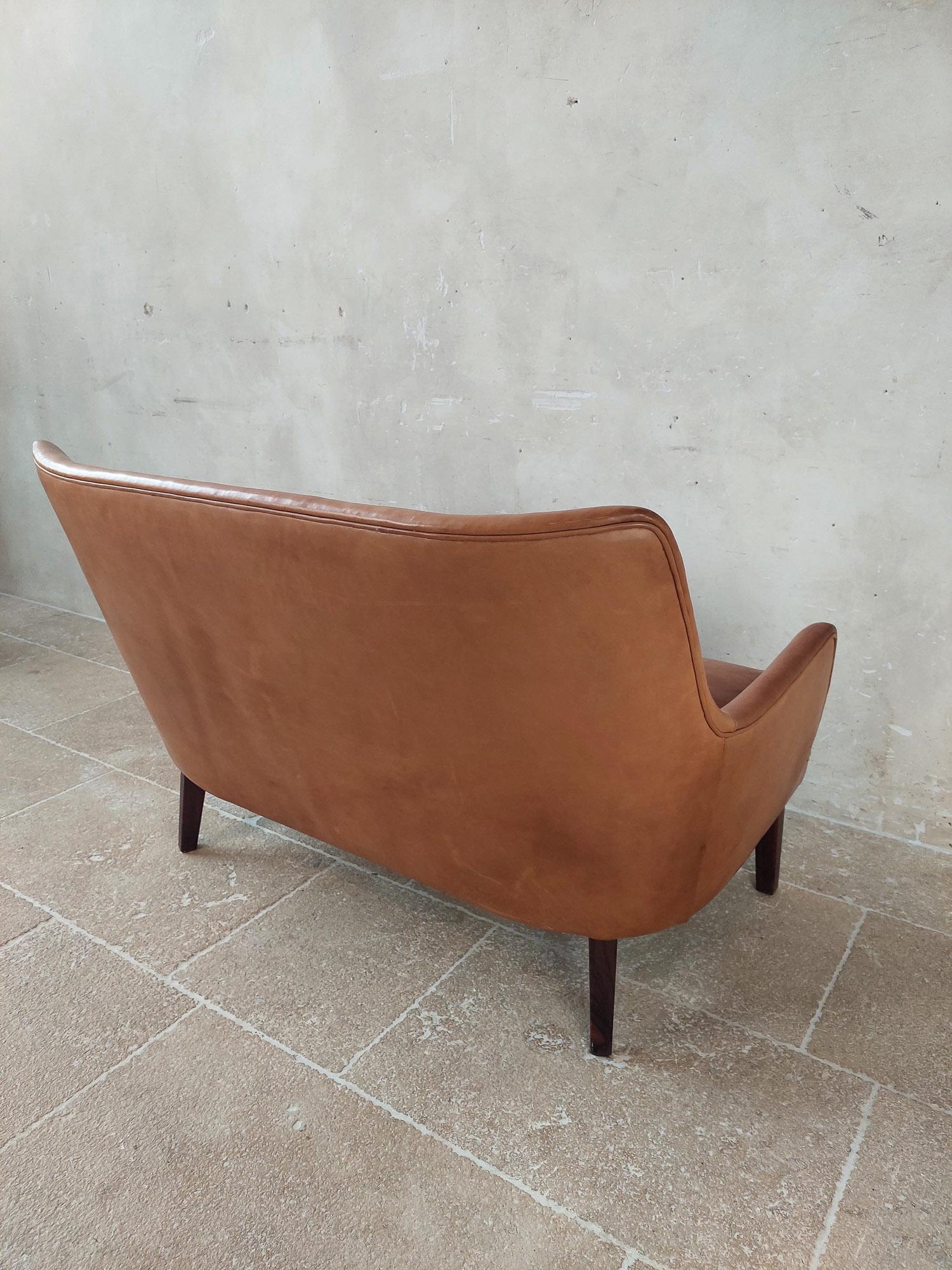 Original Cognac Leather Two-Seater Sofa by Arne Vodder and Ivan Schlechter 1953 12