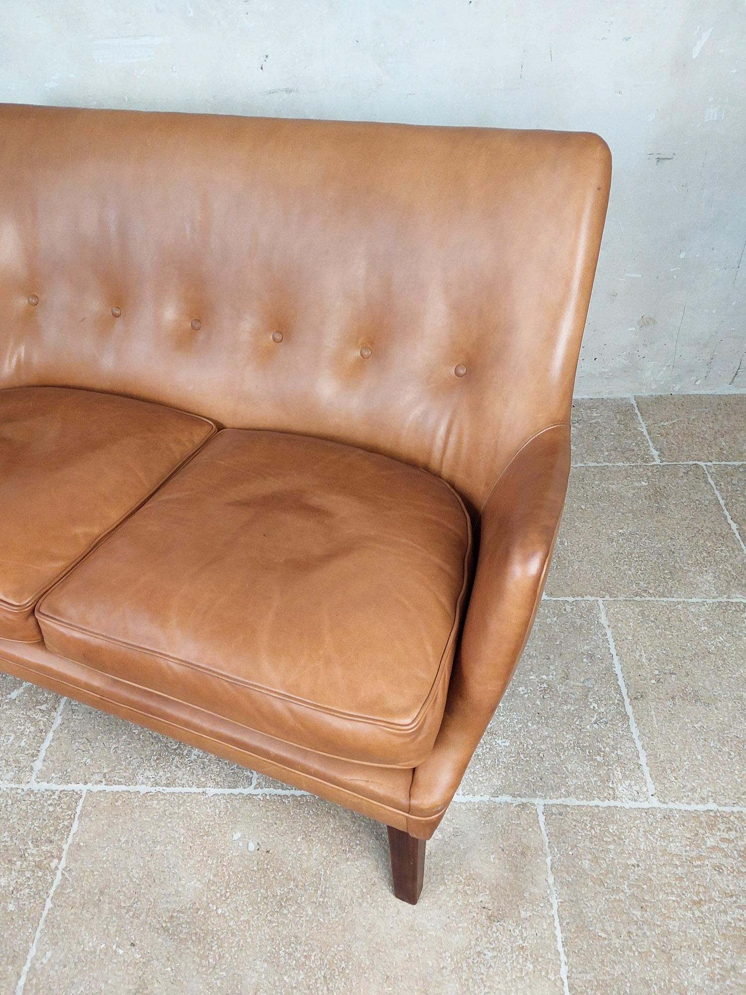 Original Cognac Leather Two-Seater Sofa by Arne Vodder and Ivan Schlechter 1953 2
